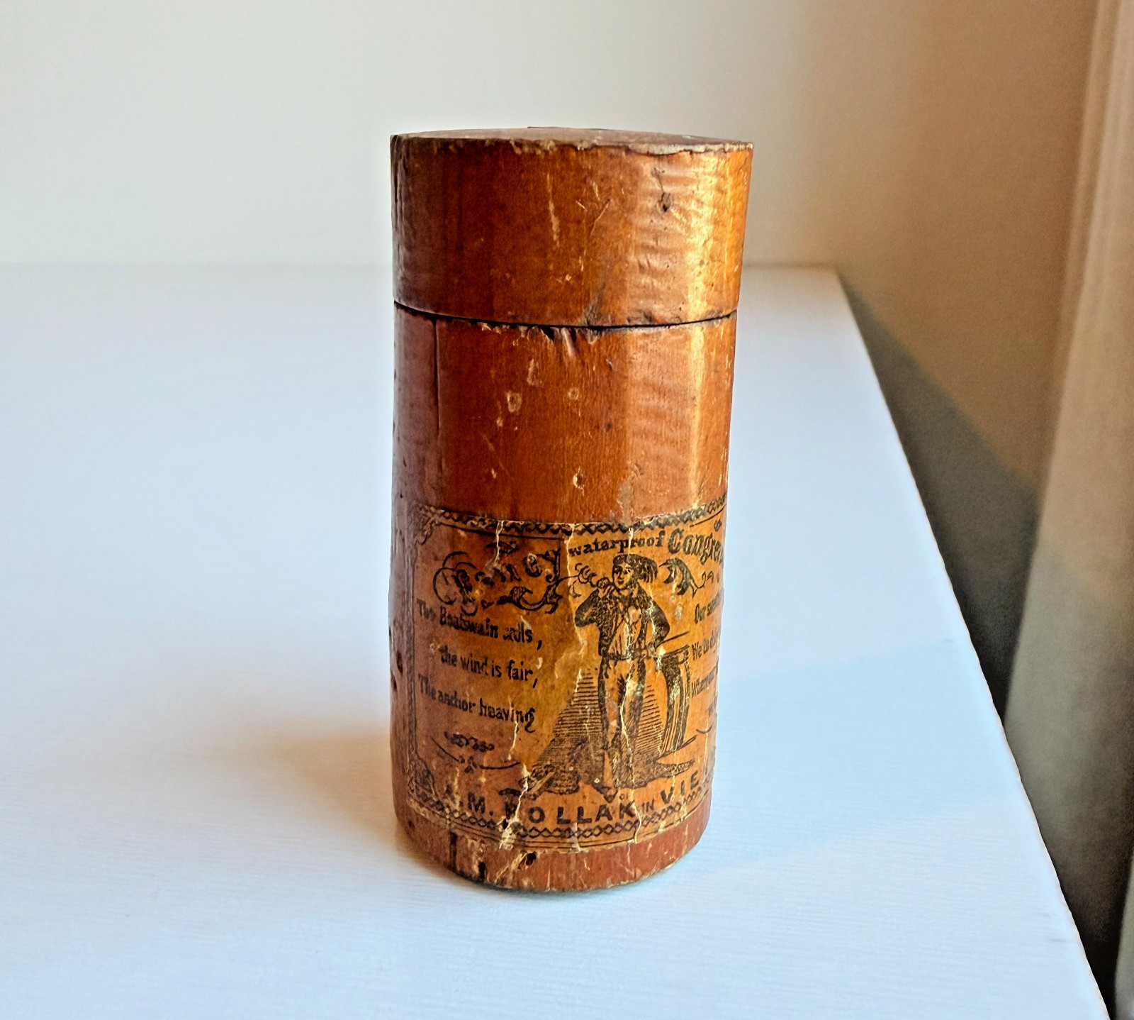 Antique 19th Century A.M. Pollak Vienna Wooden Match Case Congreves Tobacciana