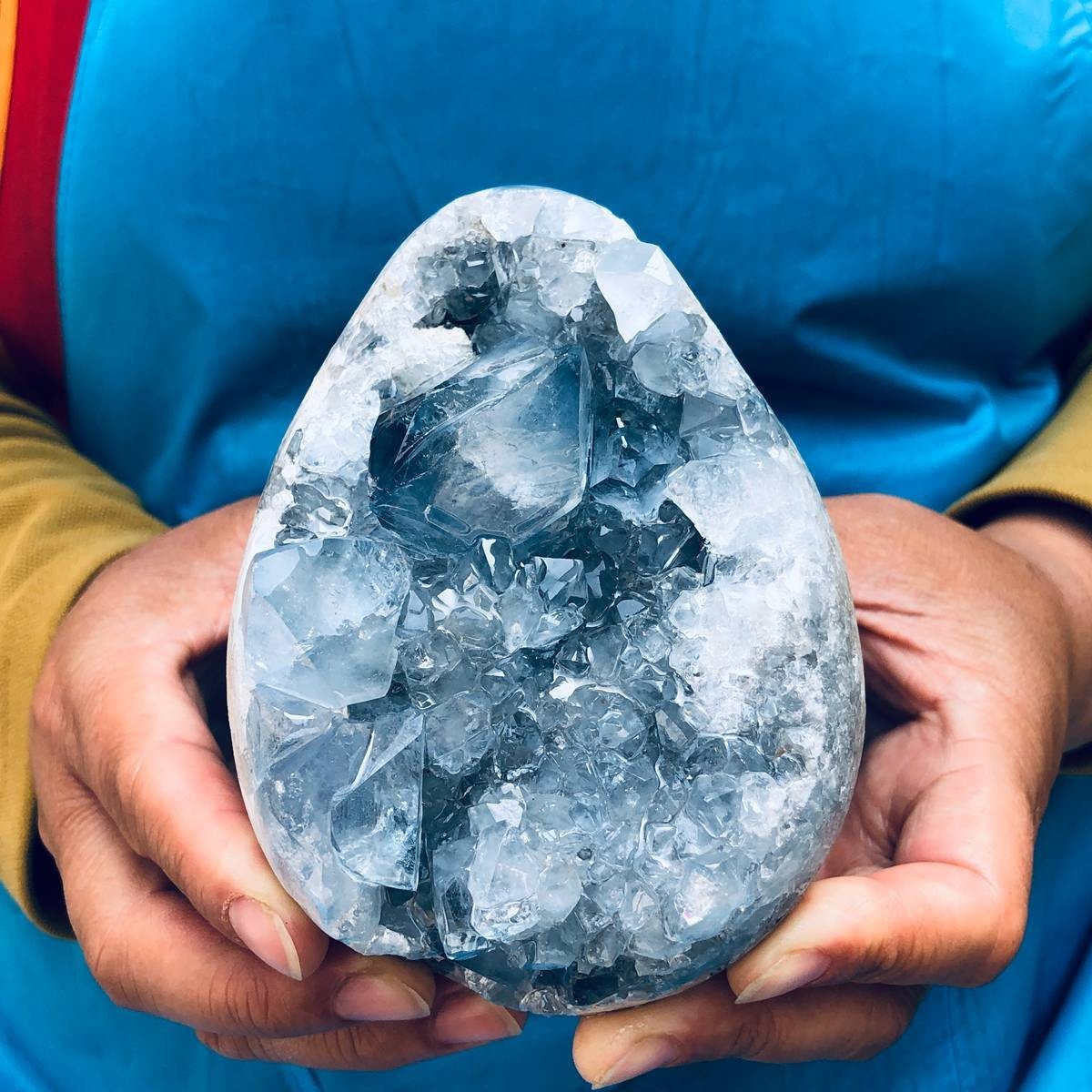 3.87LB Natural Blue Celestite Geode Quartz Crystal Mineral Specimen Healing