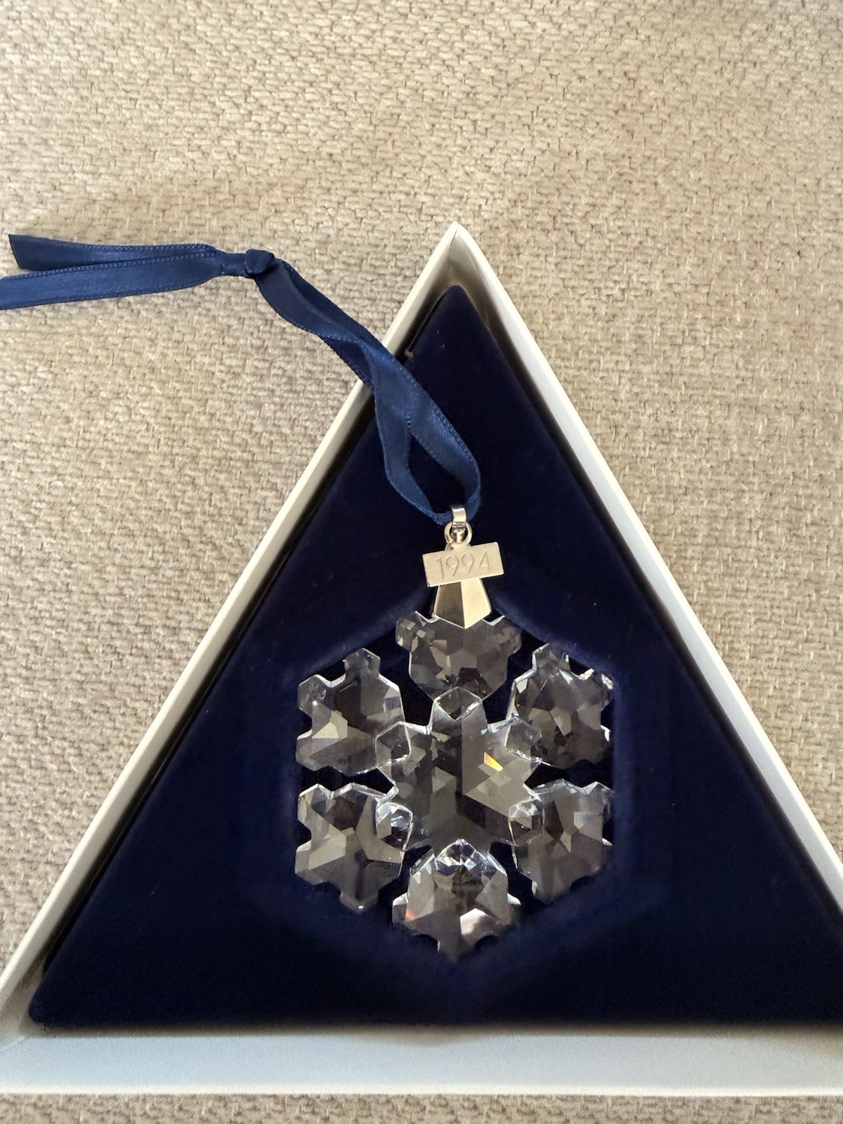 Vintage 1994 Swarovski Crystal Christmas Holiday Ornament -Original Box & Ribbon