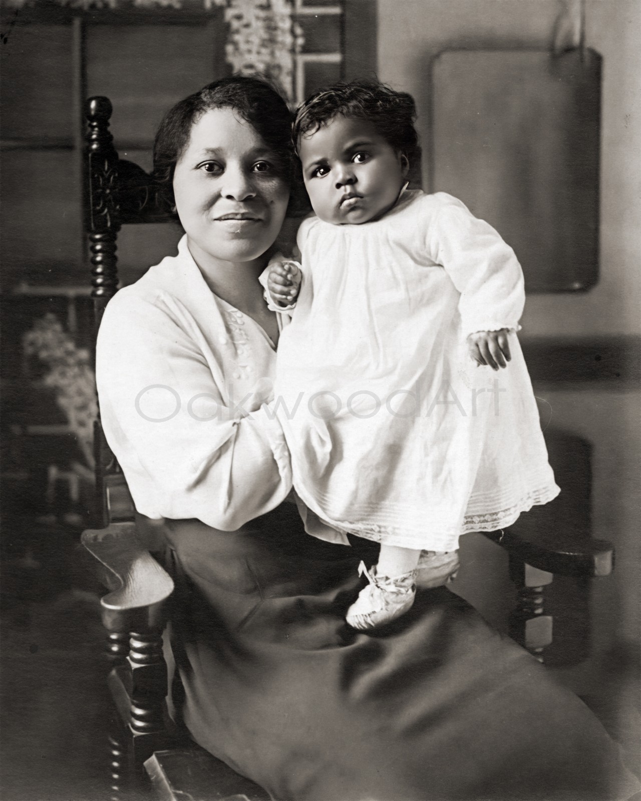 1910s Studio Portrait of a BLACK MOTHER Holding Her Baby, Vintage Photo Reprint