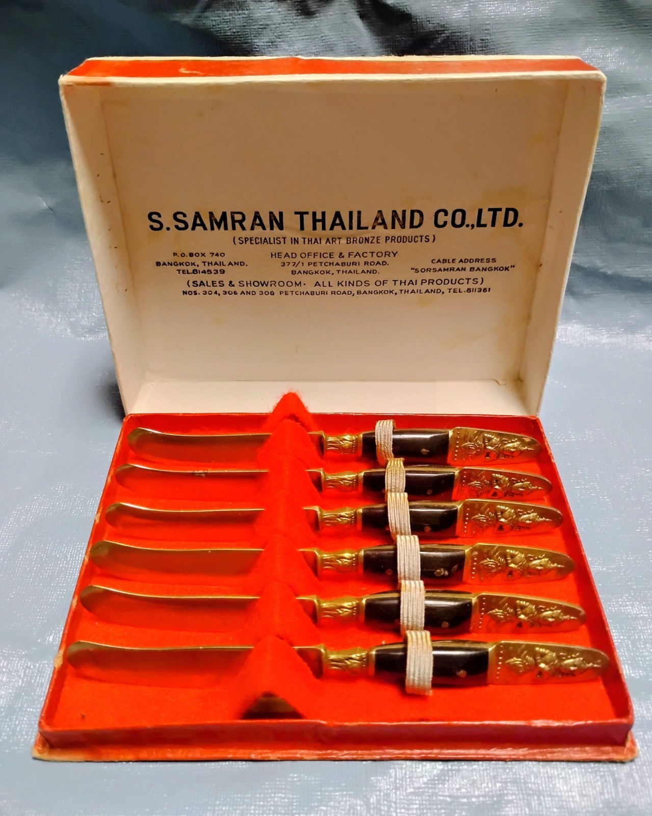 Vintage S. Samran Thailand Co., LTD. 6-Piece Bronze Knife Flatware Set + Buddha Vintage S. Samran Thailand Co., LTD. 6-Piece Bronze Knife Flatware Set + Buddha