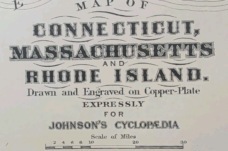 Antique 1885 CONNECTICUT MASSACHUSETTS RHODE ISLAND Map Old Original AJ JOHNSON