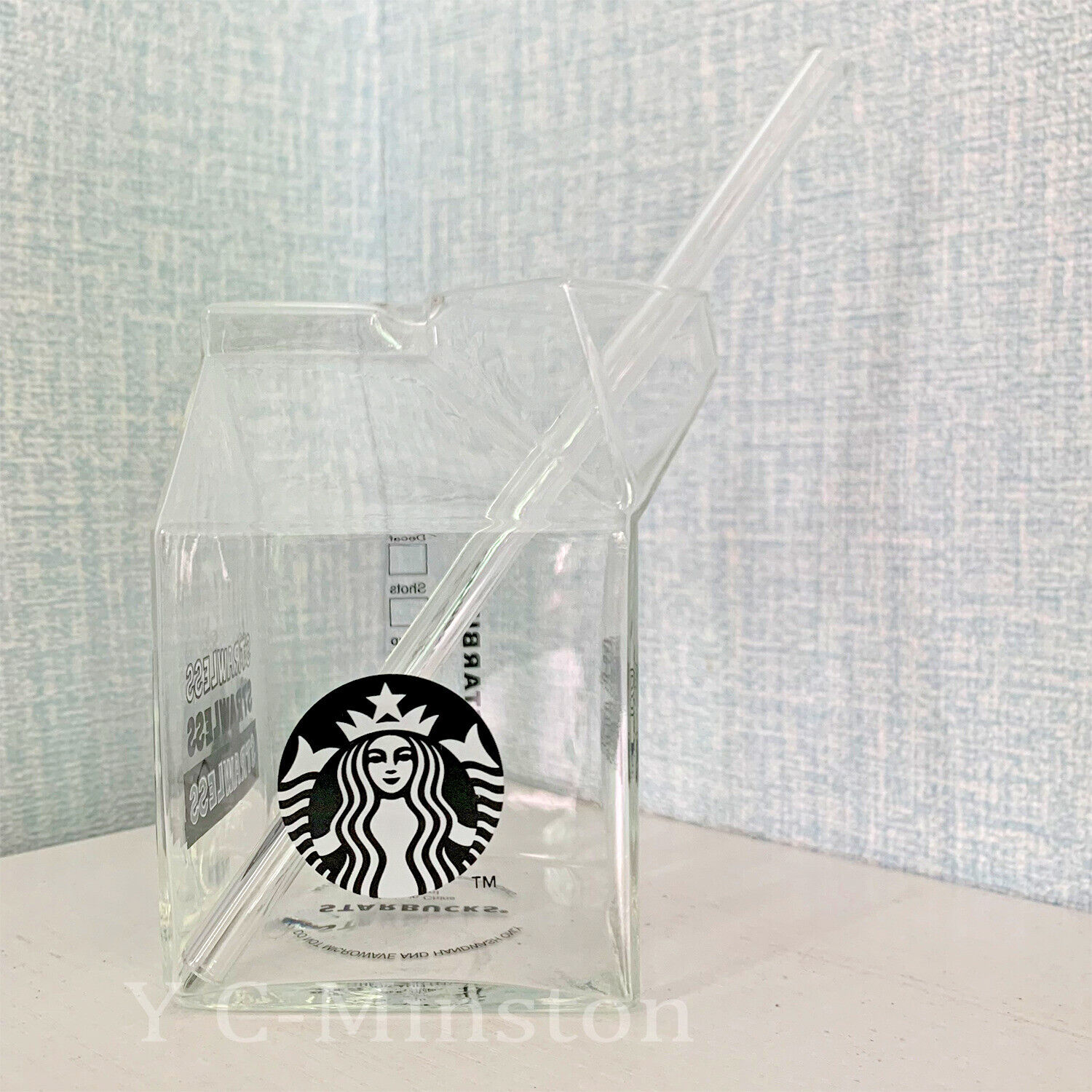 New Starbucks Milk Carton Glass Coffee Mugs Cup+Straw 7.5oz/12oz Limited Edition