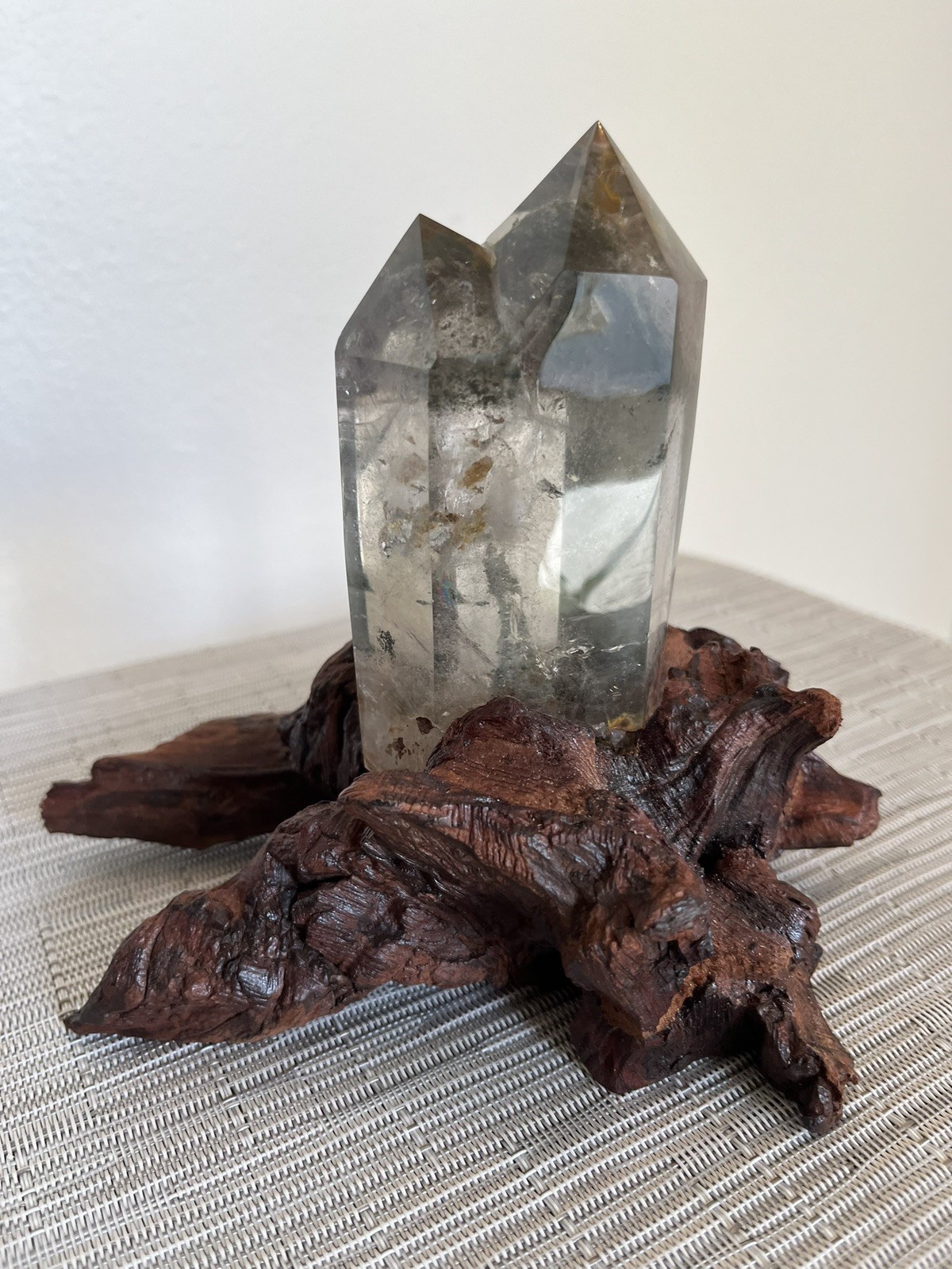 Natural Green Phantom Quartz Obelisk Crystal Cluster with Multiple Points +Stand