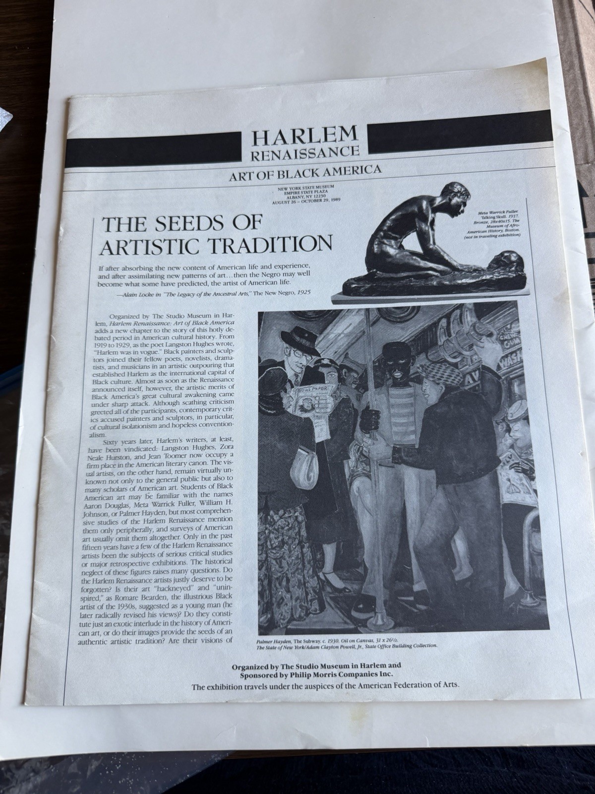 Vintage 1989 Harlem Renaissance Art Of Black America Albany, NY 8 x 12 Brochure