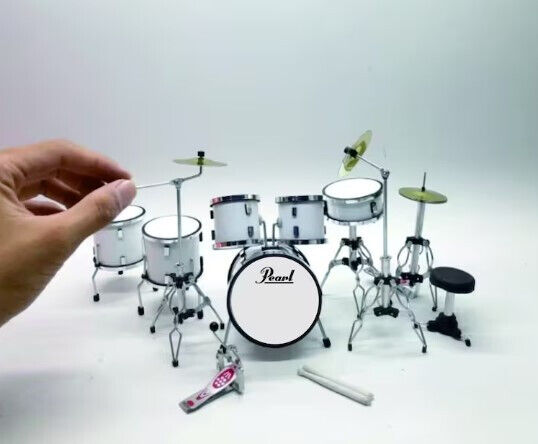 Miniature Drum Kit White Instrument Display Band Gift Musical Scale 1/12
