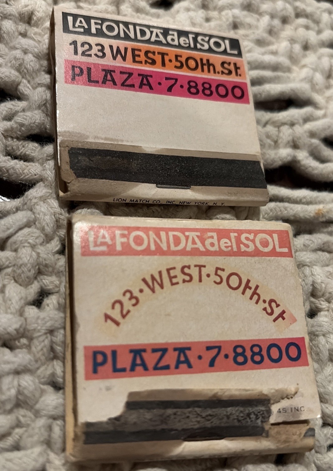 2-Vintage La Fonda Del Sol Matchbooks