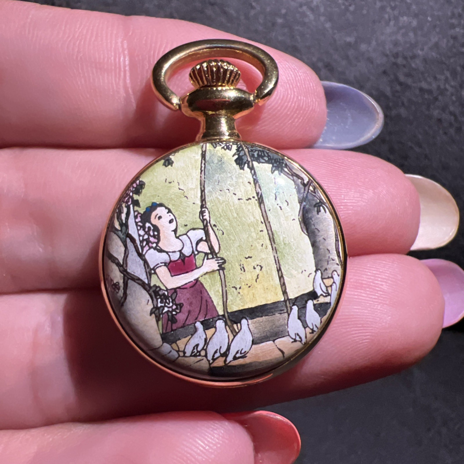 Halcyon Days Disney Snow White Enamel Pocket Watch At The Wishing Well Halcyon Days Disney Snow White Enamel Pocket Watch At The Wishing Well