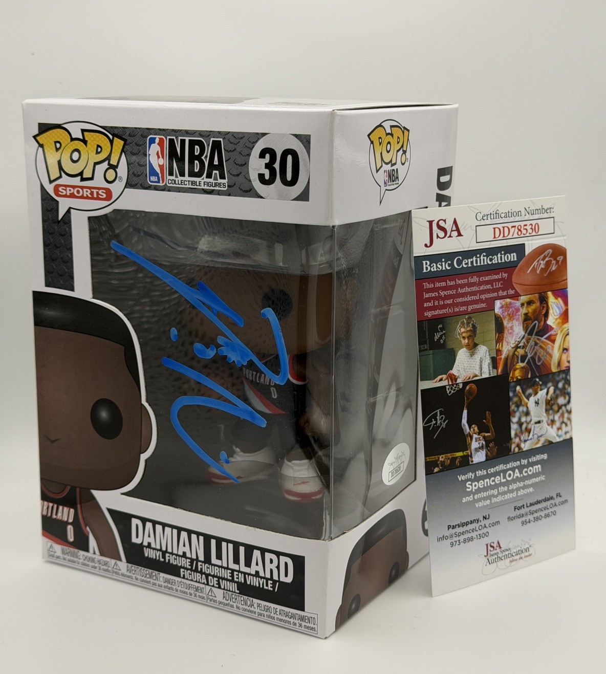 Signed Damian Lillard JSA Funko Pop Portland Trailblazers #30 Figure Vaulted