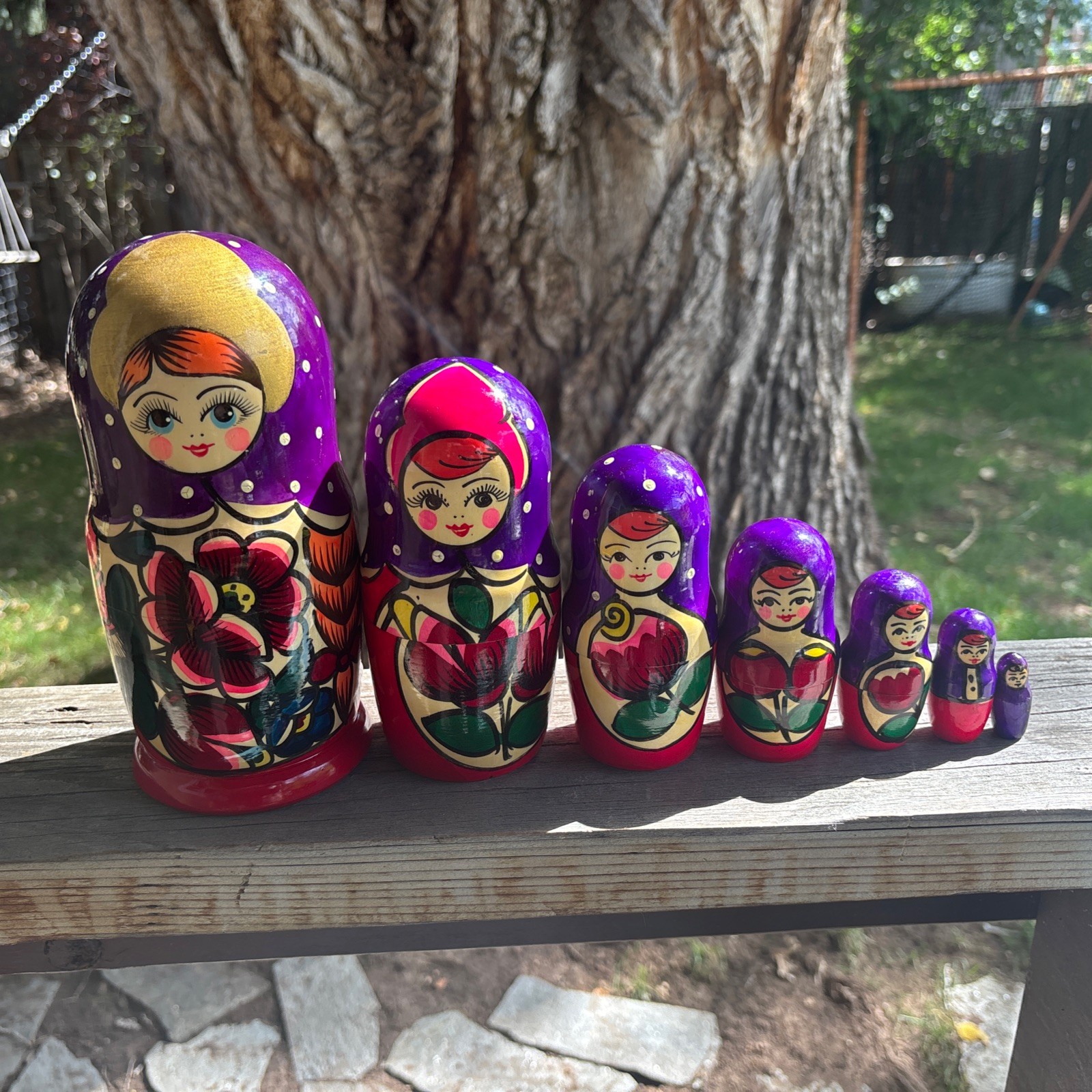 VTG Large Russian Nesting Dolls 7 pc Set Hand Painted Matryoshka Dolls 9 VTG Large Russian Nesting Dolls 7 pc Set Hand Painted Matryoshka Dolls 9