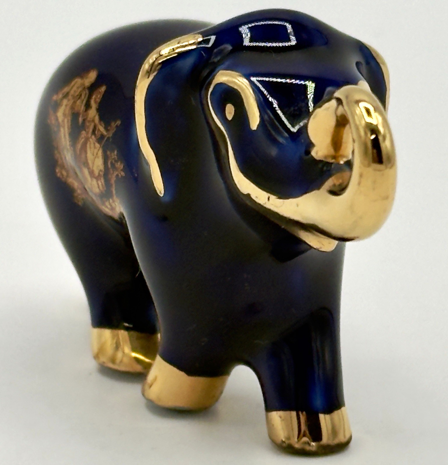 Vintage Limoges France Cobalt Blue Gold Gilded Elephant Figurine Courting Scene