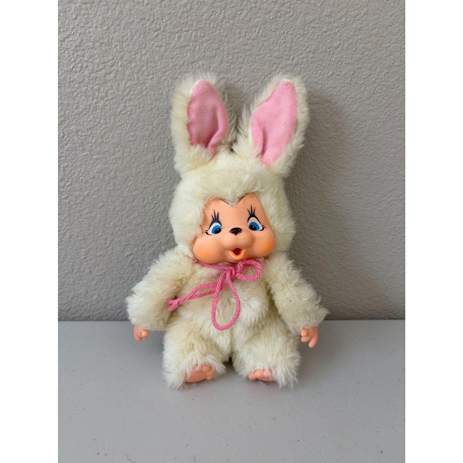 Vintage 1970–1980s Mid-Century Kitsch Rubber Face Taiwan Bunny Plush Doll Anime