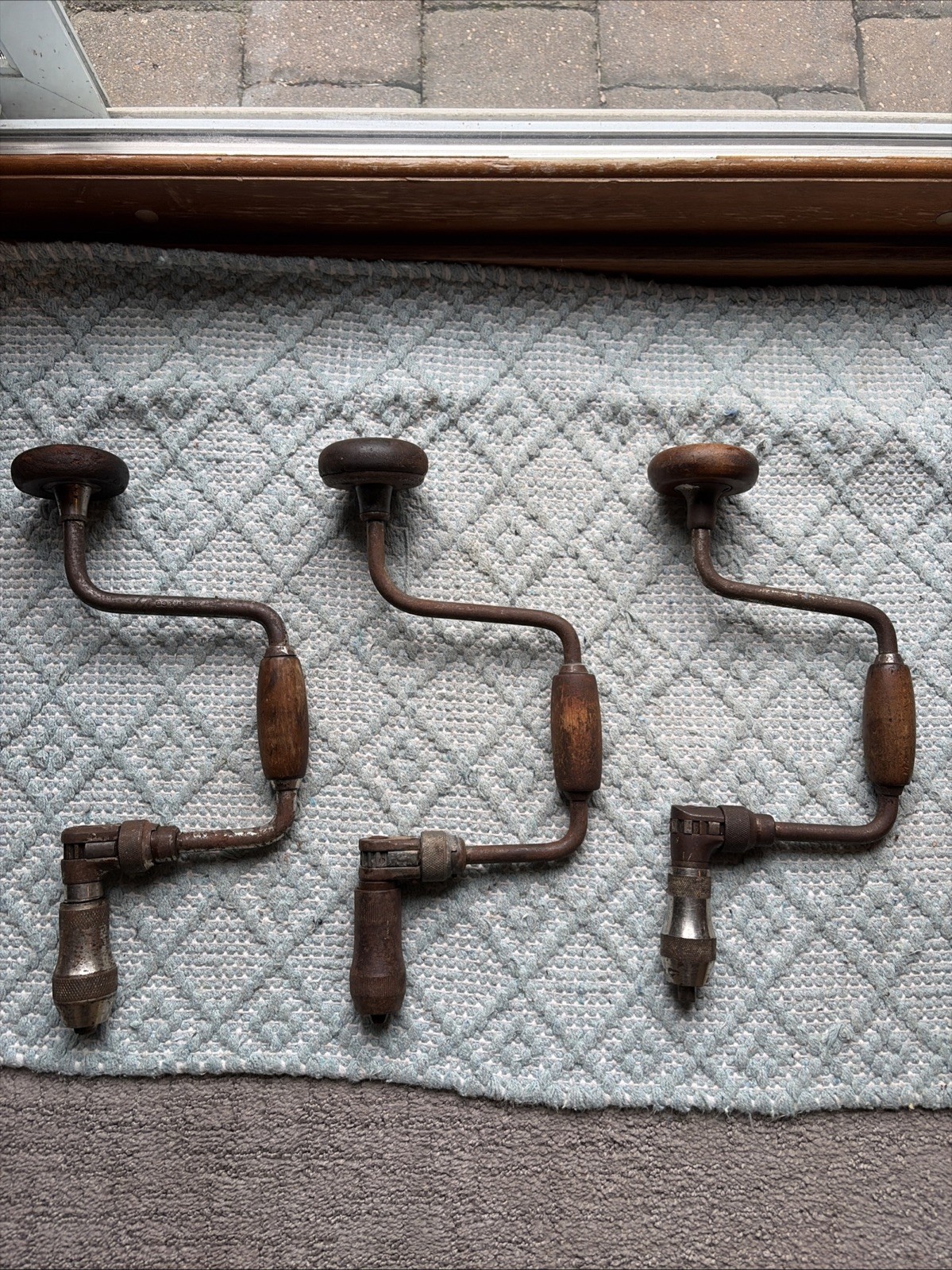 Lot of 3 Vintage Bit Brace Hand Drills One Is A HSB CO All Function Wood Good Lot of 3 Vintage Bit Brace Hand Drills One Is A HSB CO All Function Wood Good