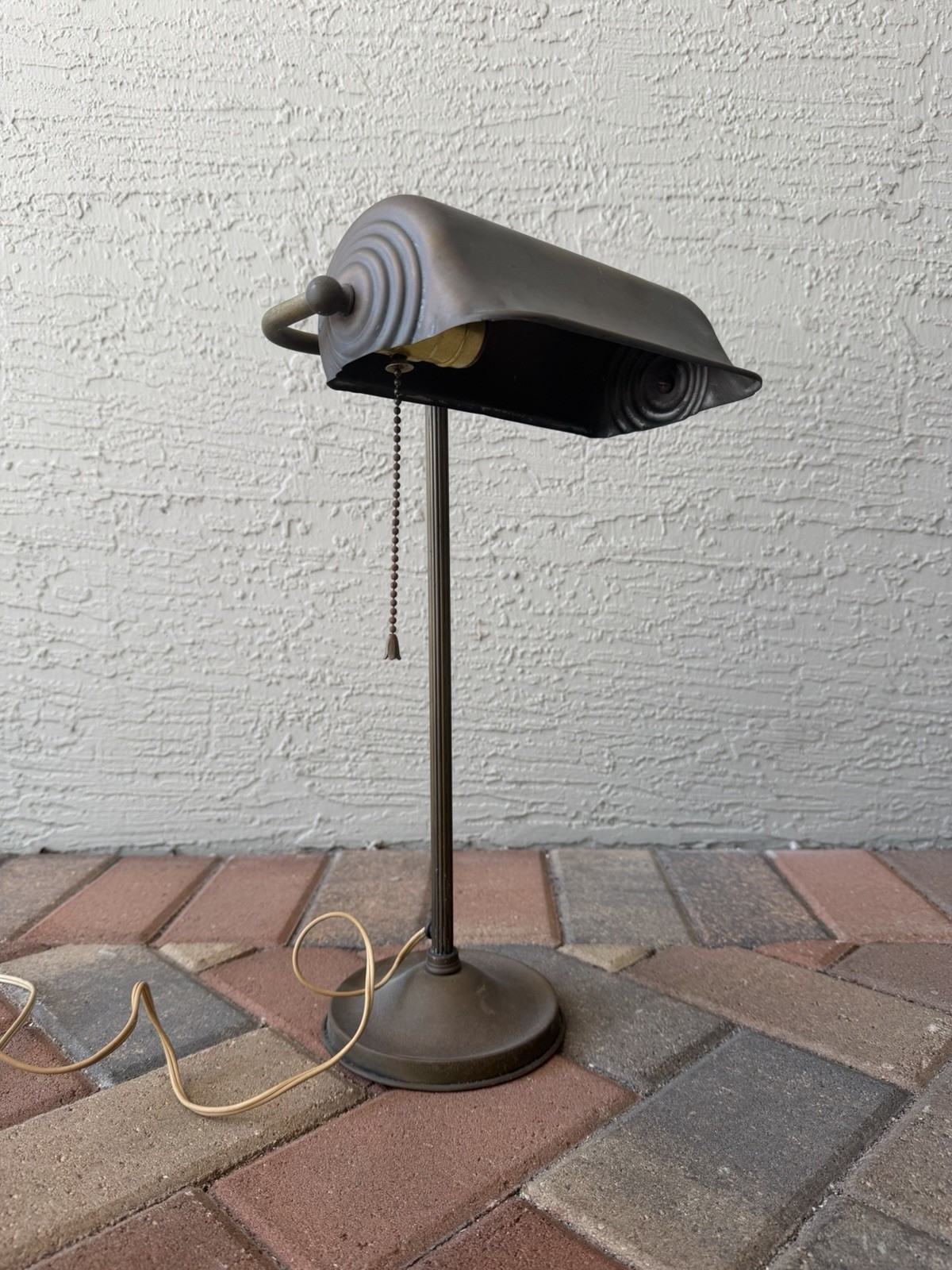 Antique Art Deco Faries Desk Table Bankers Lamp Copper Flashed Japanned 17”