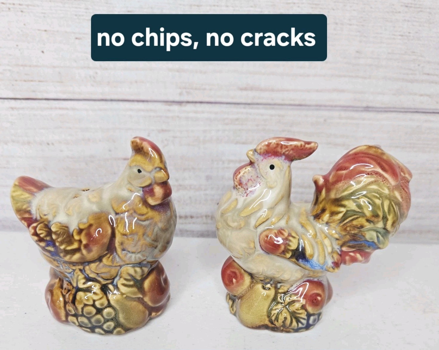 Vintage Rooster And Hen Salt And Pepper Shakers Set Ceramic 