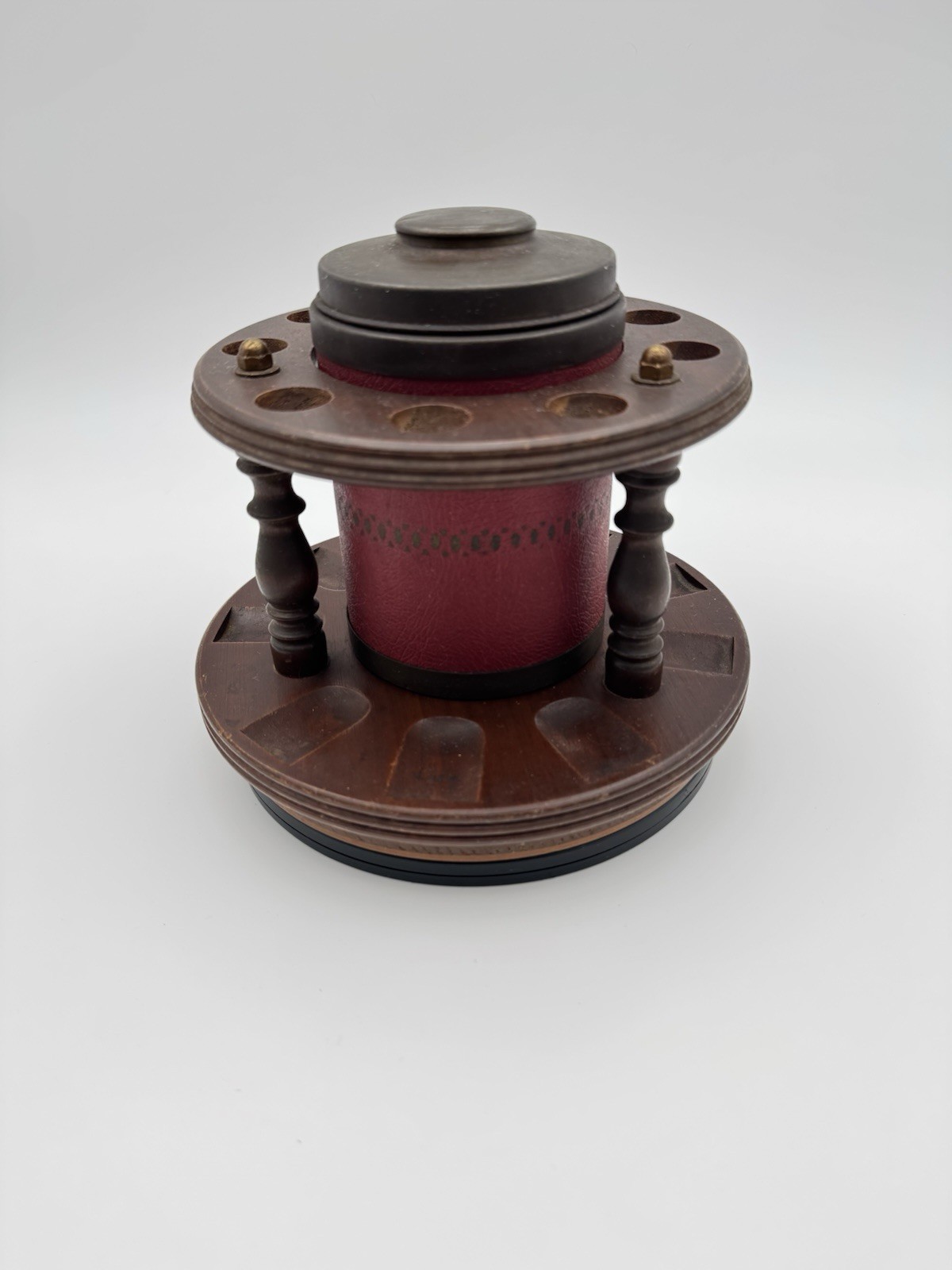 Vtg MCM Carousel 9 Pipe Stand Rack Holder Lazy Susan Removable Humidor Jar Set