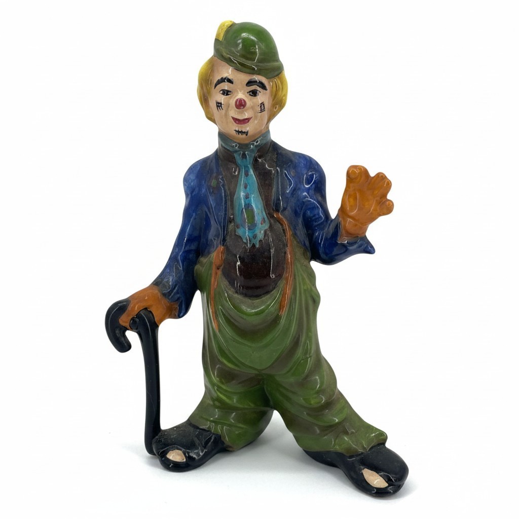 Vintage Ceramic Hobo Clown Figurine With Cane Hand Painted Collectible Decor 16”