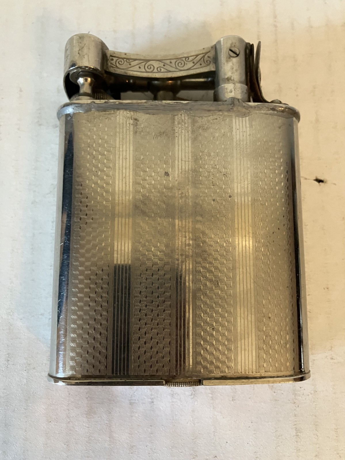 Vintage Art Deco Style Petrol Lighter Silver Tone Engraved Metal Collectible
