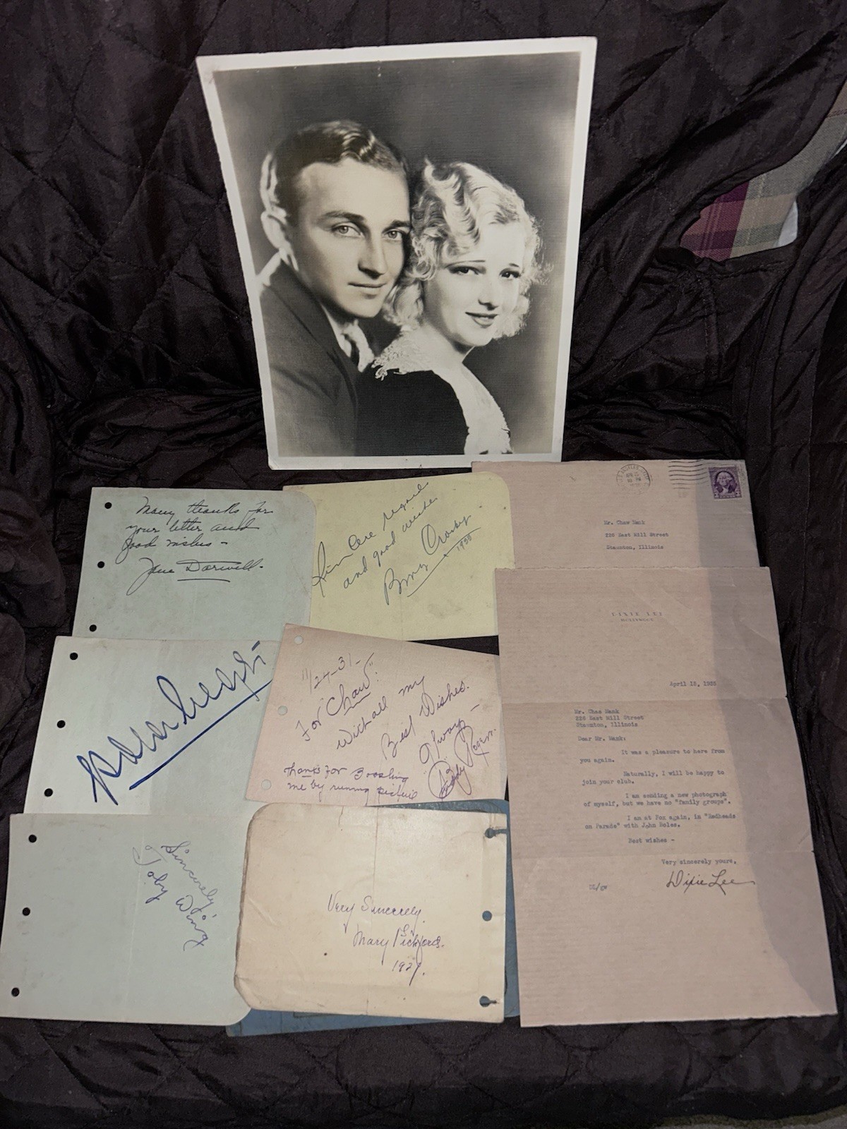 1930’s AUTOGRAPH SIGNATURES LOT. BING CROSBY DIXIE LEE POLA NEGRI MARY PICKFORD