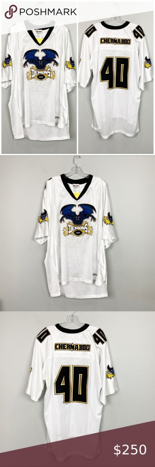 Vintage Disney Villains Chernabog White Mesh Football Jersey Fantasia Demons Lar