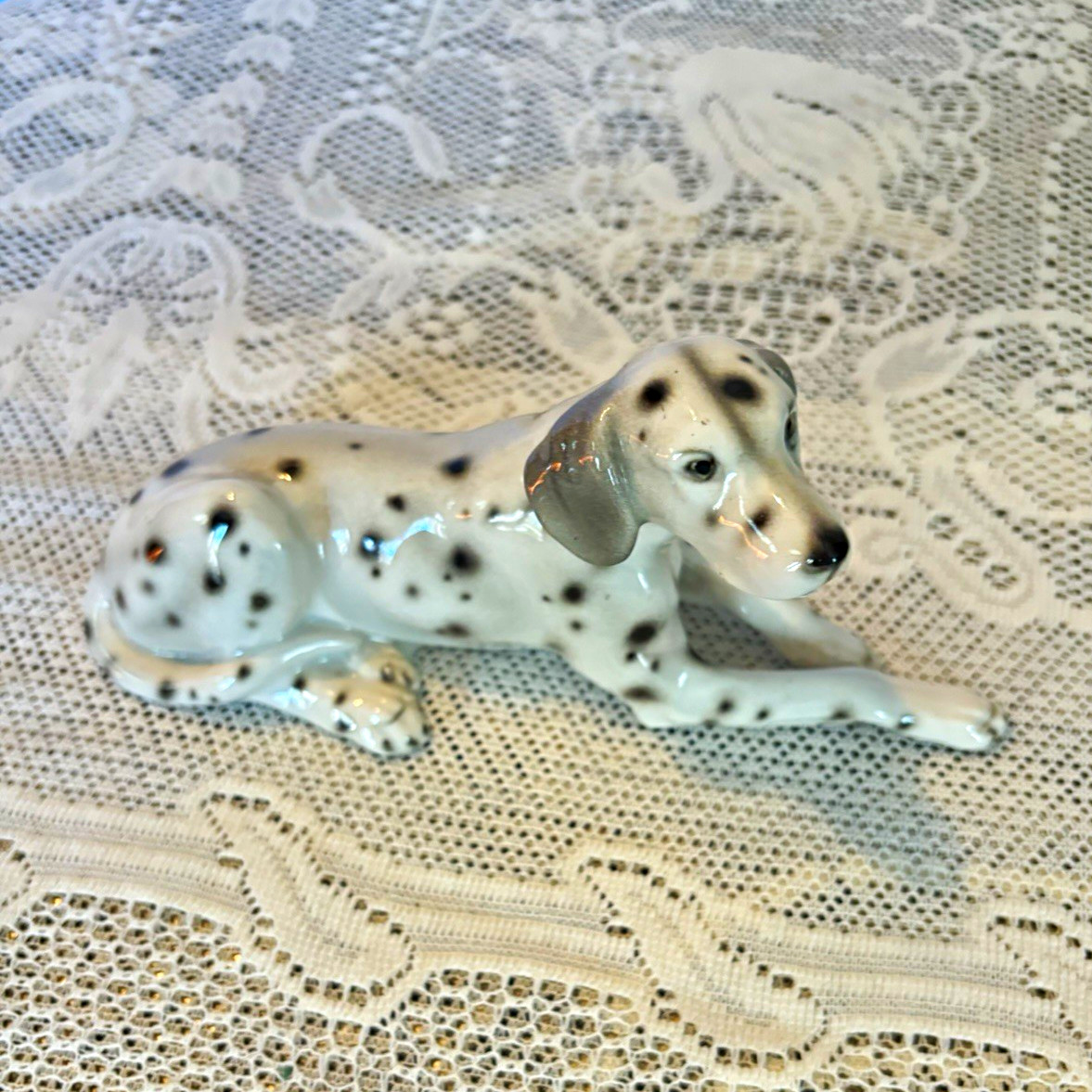 Keramos Wien Austria Dalmatian Dog Porcelain Figurine - Lying Down Ceramic 