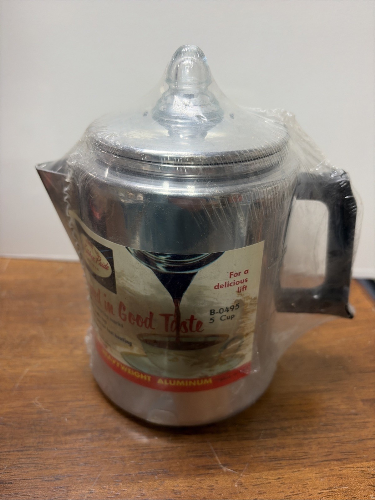 Vintage Mirro B-0495 Glass Knob Percolator Aluminum 5 cup Coffee Pot NOS