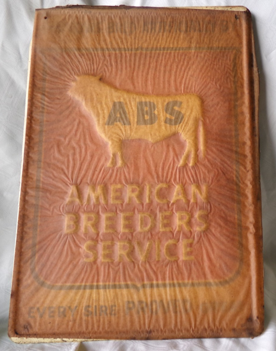 Unused Vintage Porcelain Enamel ABS (American Breeders Service) Sign 19\ Unused Vintage Porcelain Enamel ABS (American Breeders Service) Sign 19\