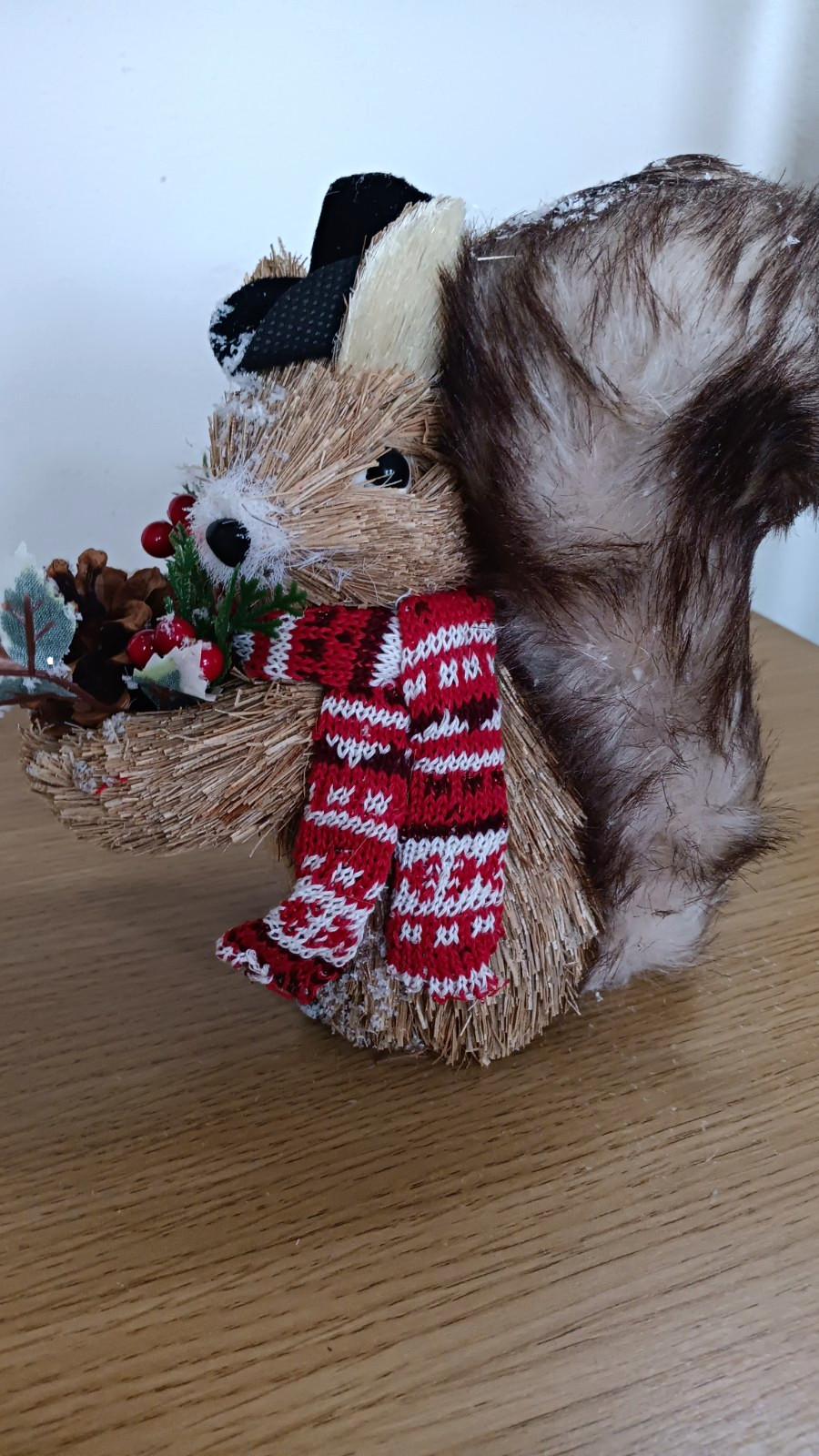 Ashland Christmas Squirrel Figurine w/ Hat Scarf Pinecones Straw Faux Fur NWT