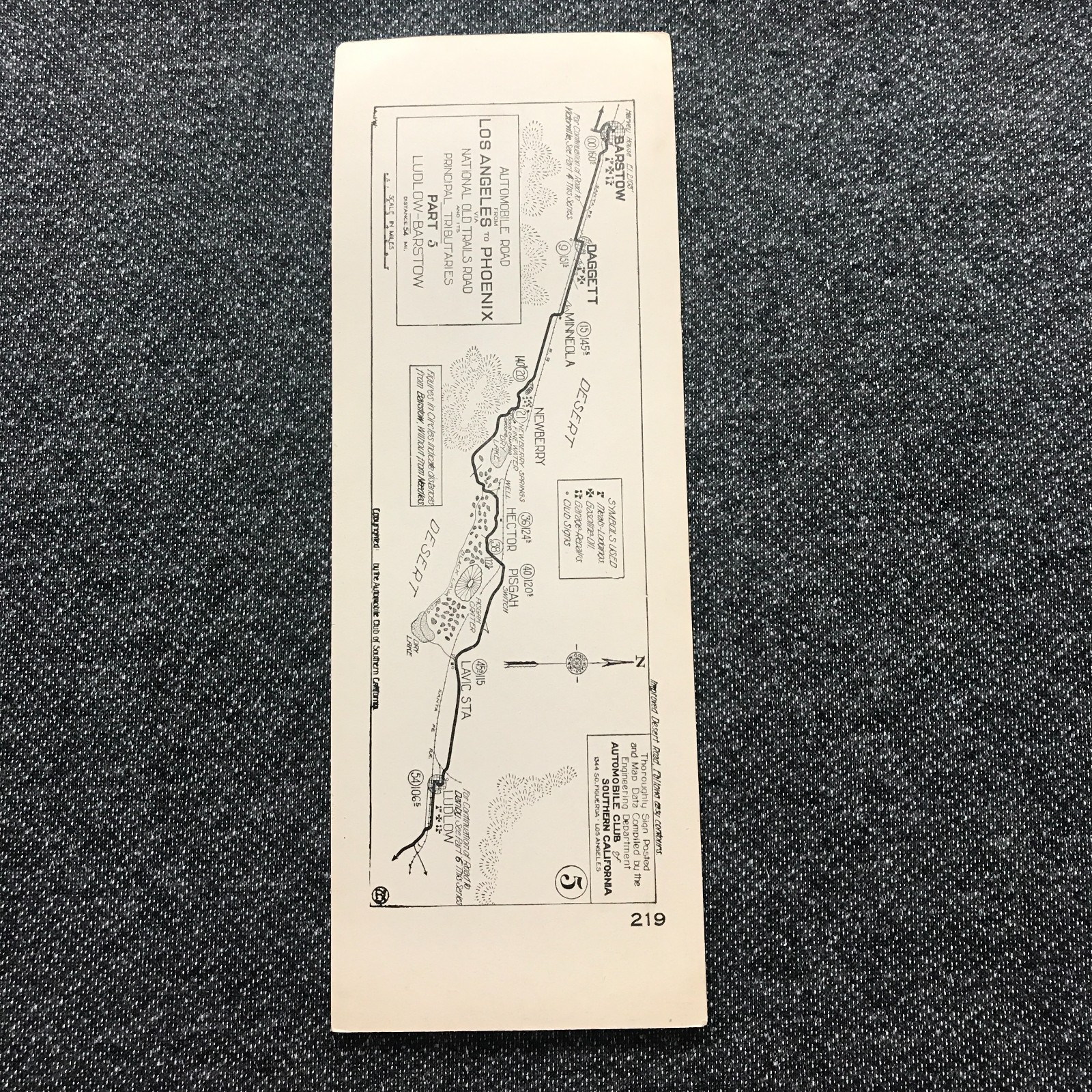 Antique 1910s AAA Auto Club Strip Map Ludlow-Barstow Pre-Route 66 Part 5 #219 Antique 1910s AAA Auto Club Strip Map Ludlow-Barstow Pre-Route 66 Part 5 #219