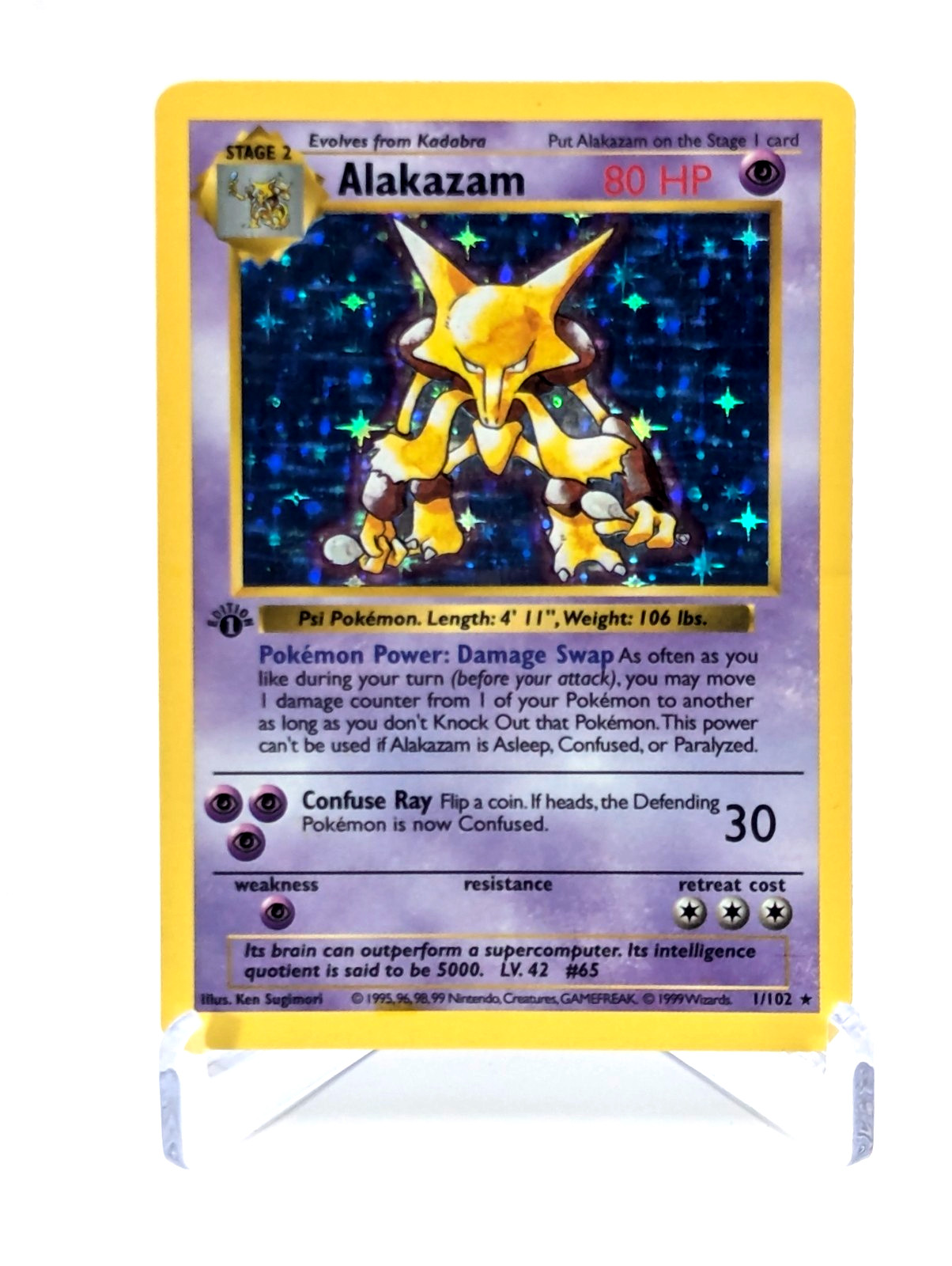 Alakazam 1st Edition Base Set (Shadowless) 001/102 Holo Rare Alakazam 1st Edition Base Set (Shadowless) 001/102 Holo Rare