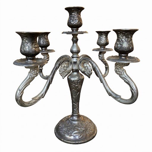 Antique Floral Silverplate Candelabra Stand Candlestick 5-Light Candle Holder Antique Floral Silverplate Candelabra Stand Candlestick 5-Light Candle Holder