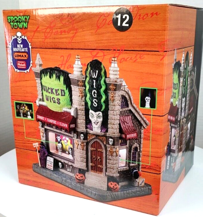 Lemax Spooky Town #35014 2023 Light Wicked Wigs Halloween Village Rare Video NIB