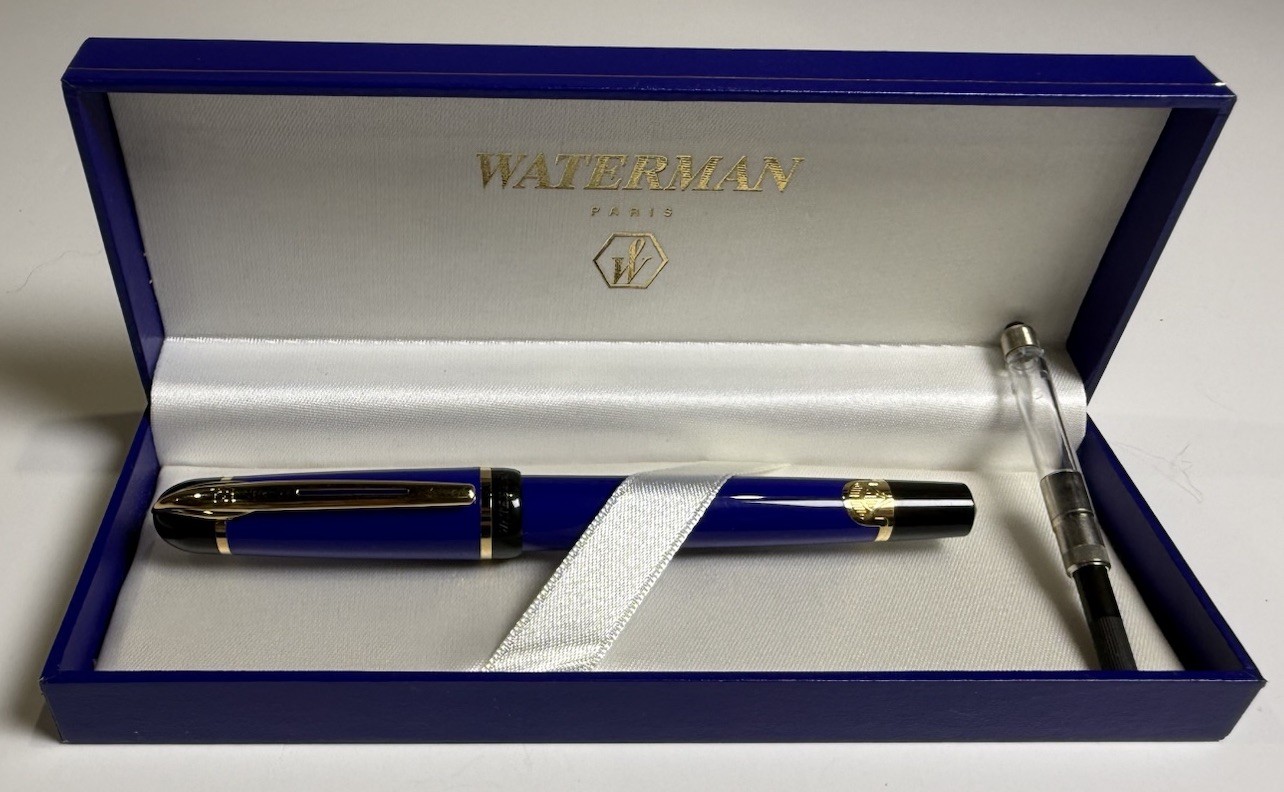Waterman Phileas Fountain Pen Royal Blue Gold Trim Medium Nib Box Converter
