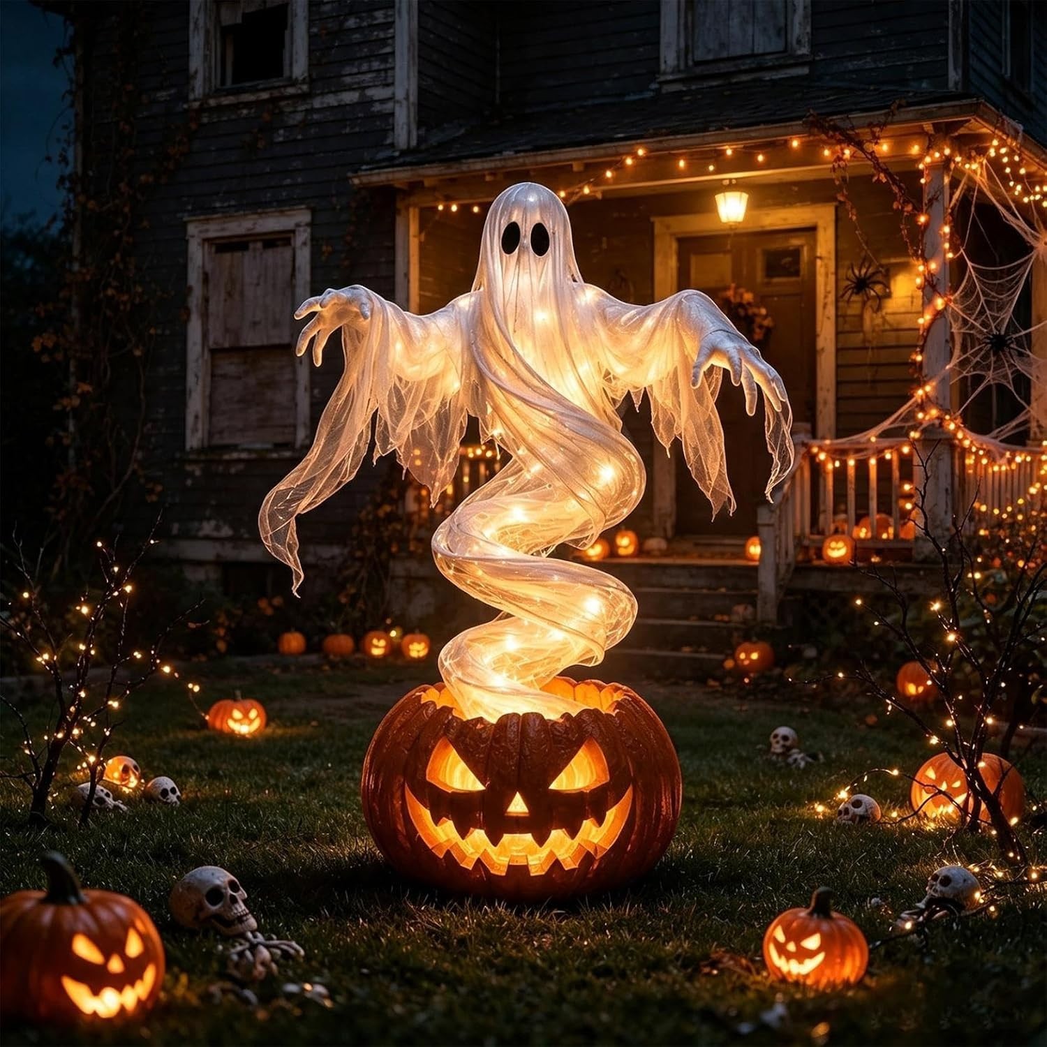 LED Swirling Ghost Pumpkin Yard Lamp | Lighted Halloween Garden Decor, Outdoor L LED Swirling Ghost Pumpkin Yard Lamp | Lighted Halloween Garden Decor, Outdoor L