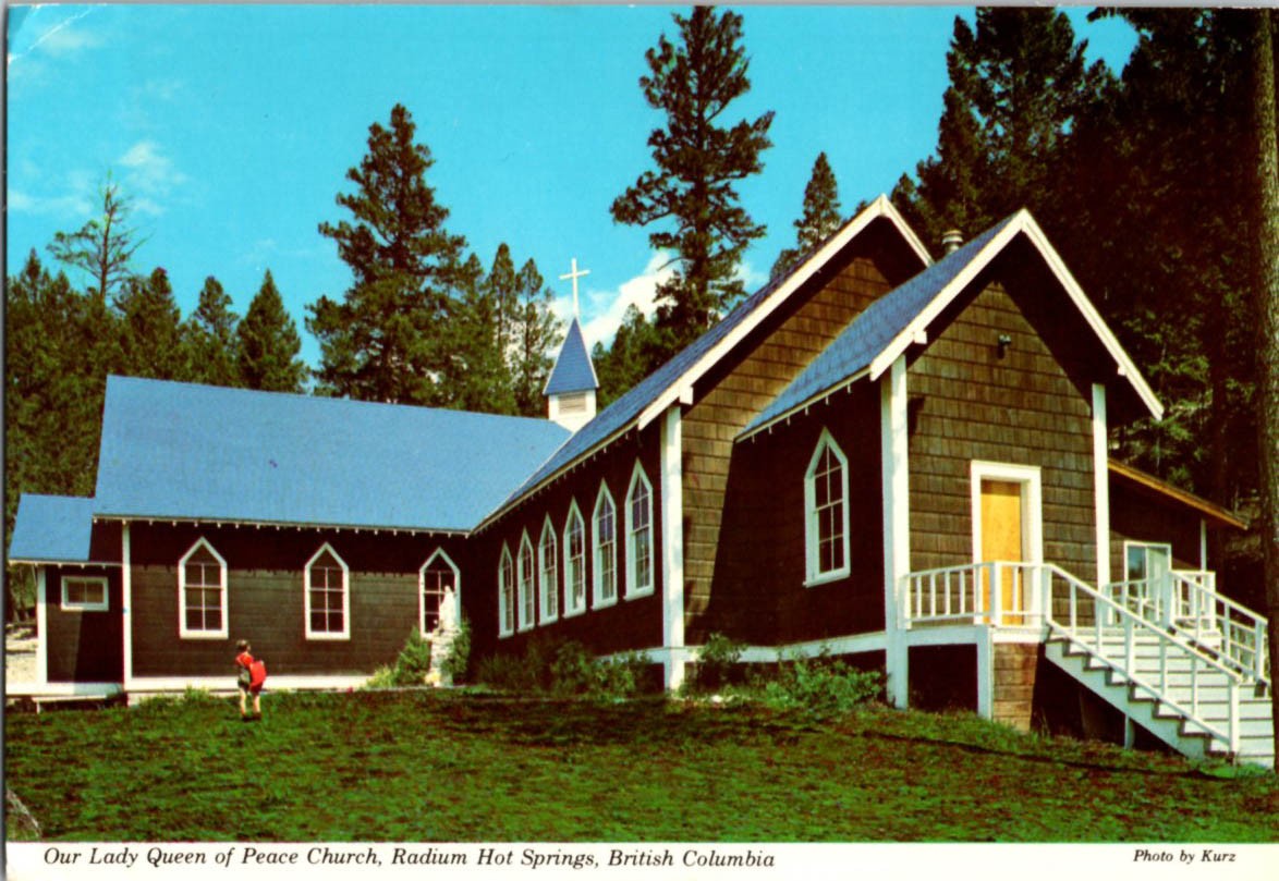 Radium Hot Springs BC postcard OUR LADY QUEEN PEACE CHURCH & SHRINE o/17 BQ9875 Radium Hot Springs BC postcard OUR LADY QUEEN PEACE CHURCH & SHRINE o/17 BQ9875