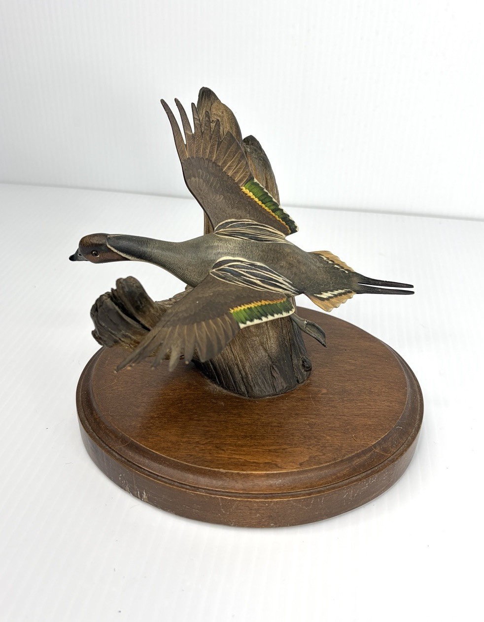 Vintage Pintail Duck Flying Sculpture Handcrafted & hand-painted Wood MOVES 6”