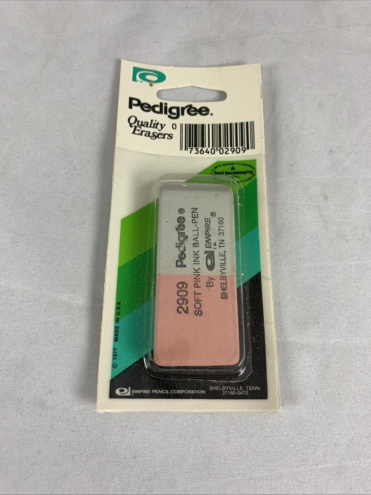 VTG 1977 Pedigree by Empire ERASER #2909 Pink/Gray for Pencil & Ink Pens Erasing