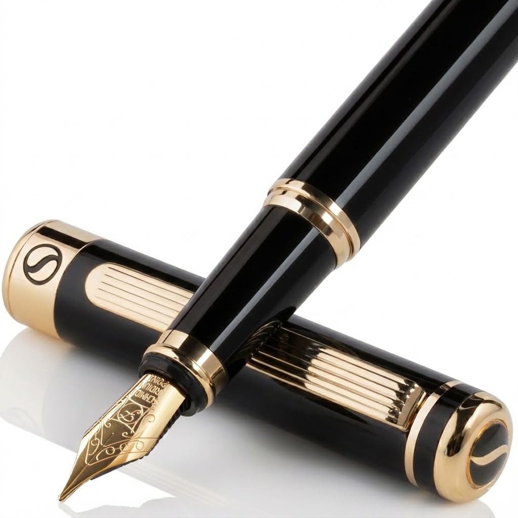Luxury Fountain Pen Stunning Black Lacquer Pen, Real Gold Finish, Schmidt Gi... Luxury Fountain Pen Stunning Black Lacquer Pen, Real Gold Finish, Schmidt Gi...