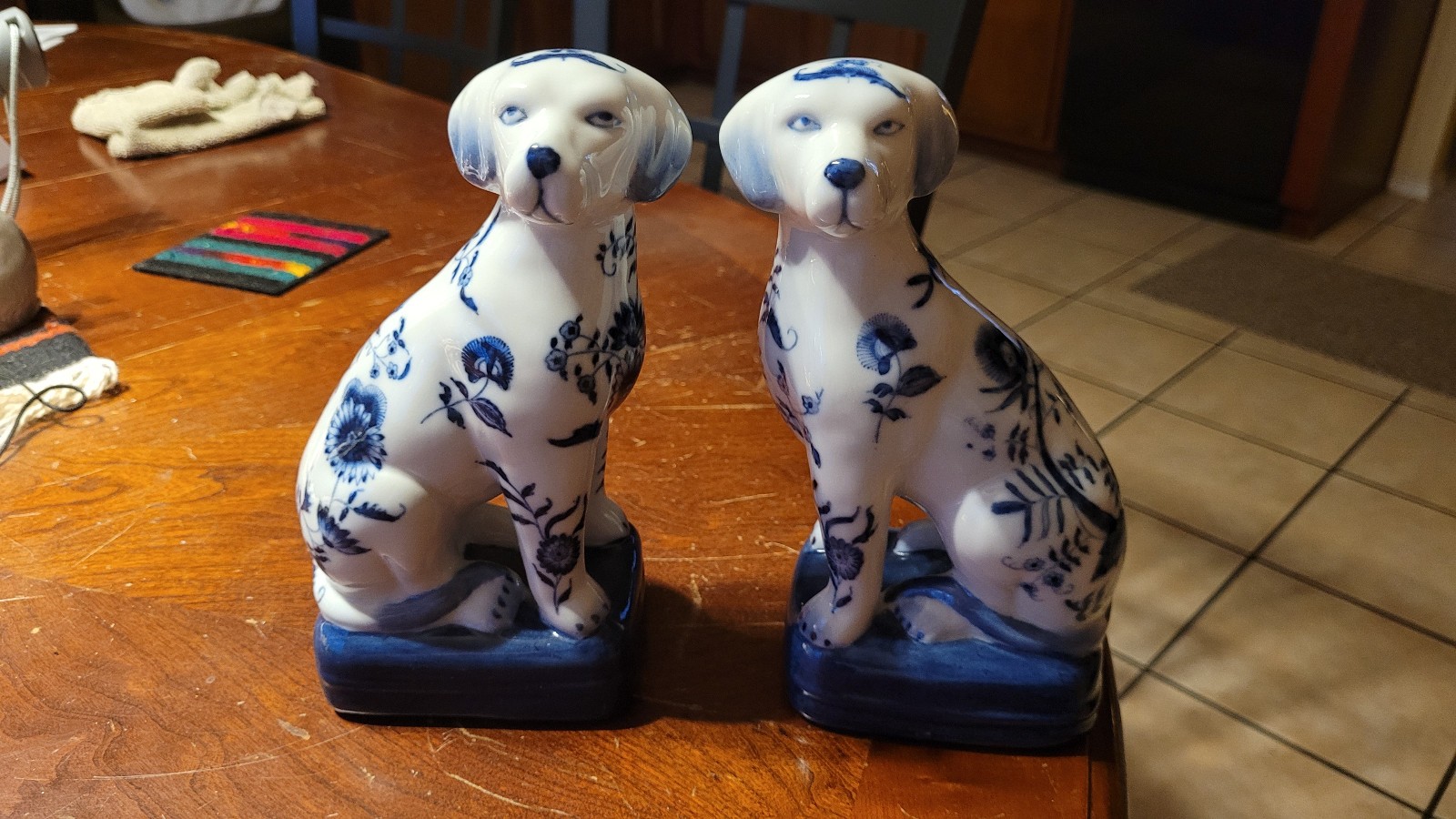 Pair of Vintage Wong Lee Blue & White Porcelain Dogs Pair of Vintage Wong Lee Blue & White Porcelain Dogs
