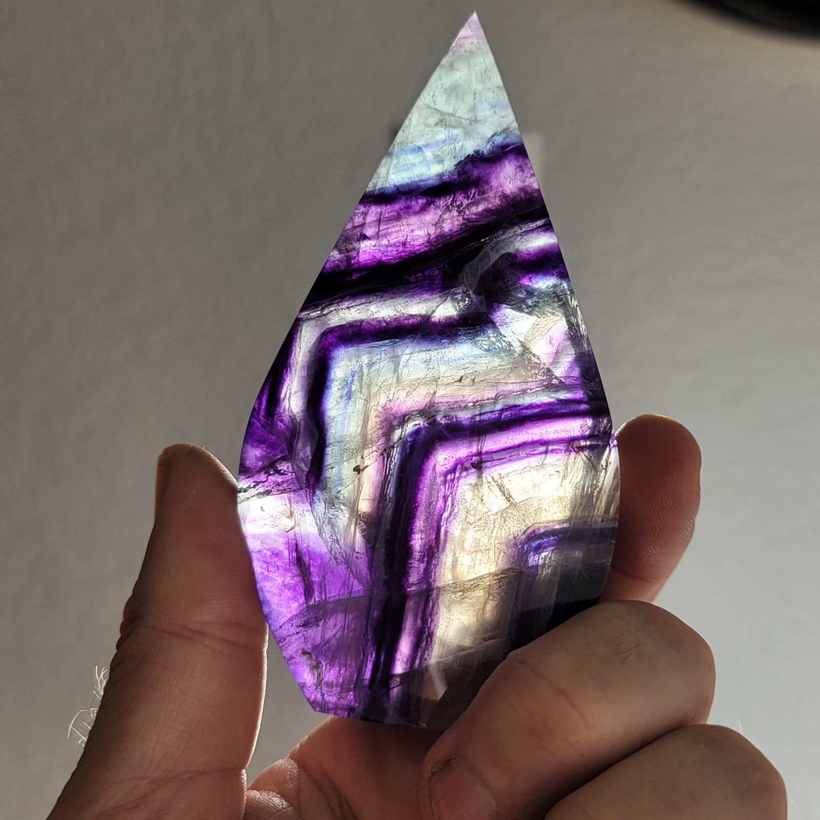 Natural Purple & Green Fluorite Teardrop Crystal Flame Tower Display Specimen Natural Purple & Green Fluorite Teardrop Crystal Flame Tower Display Specimen
