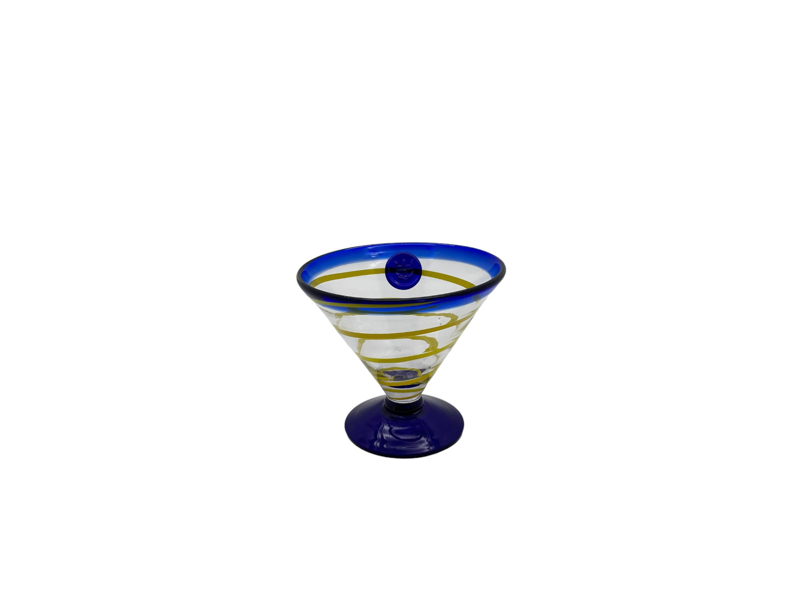 Kosta Boda Handblown Royal Caribbean Martini/Dessert Glass - Yellow Swirl & Blue