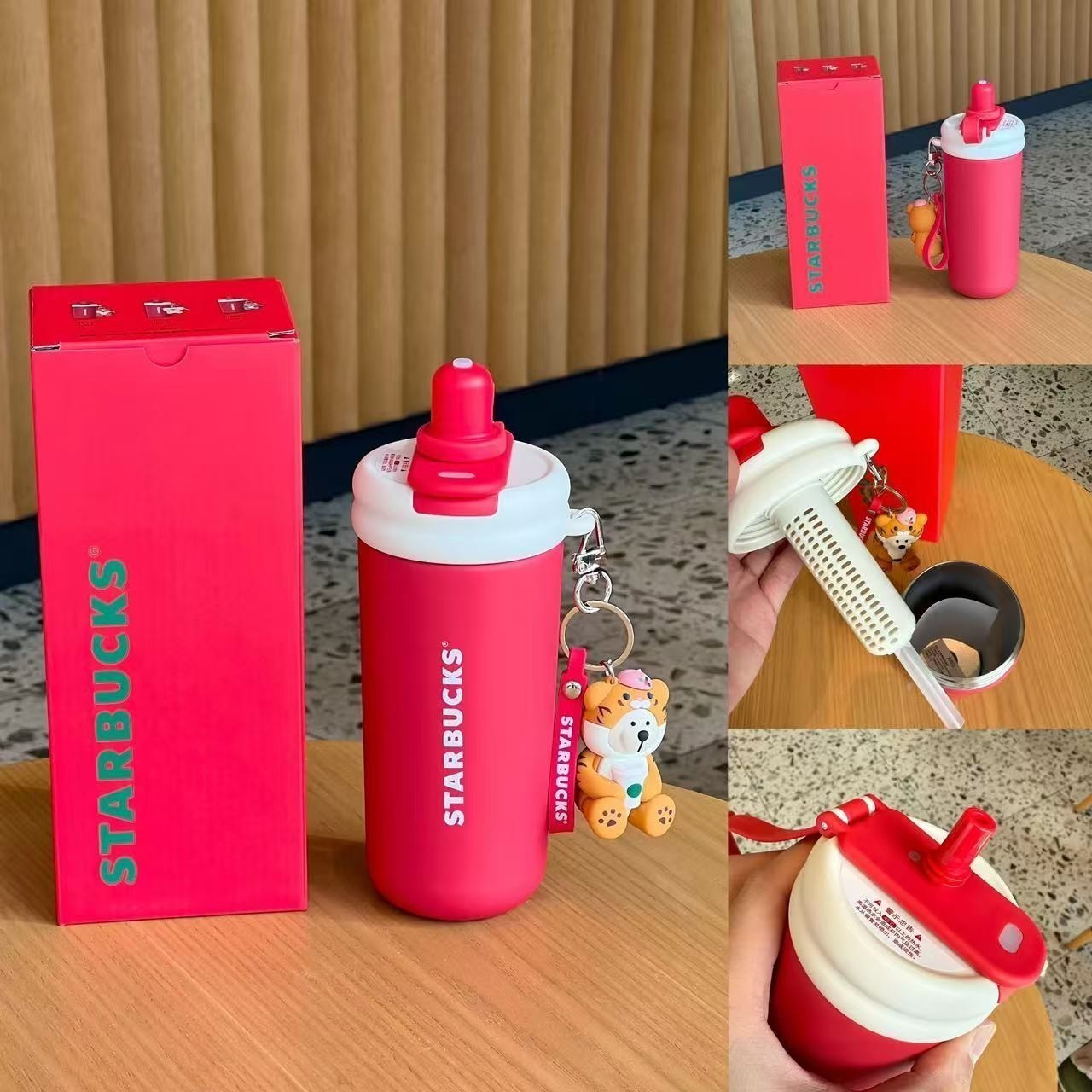 Starbucks 18.6oz Xmas Red Insulated Cup W Flip Lid & Bear Pendant Collector Gift Starbucks 18.6oz Xmas Red Insulated Cup W Flip Lid & Bear Pendant Collector Gift