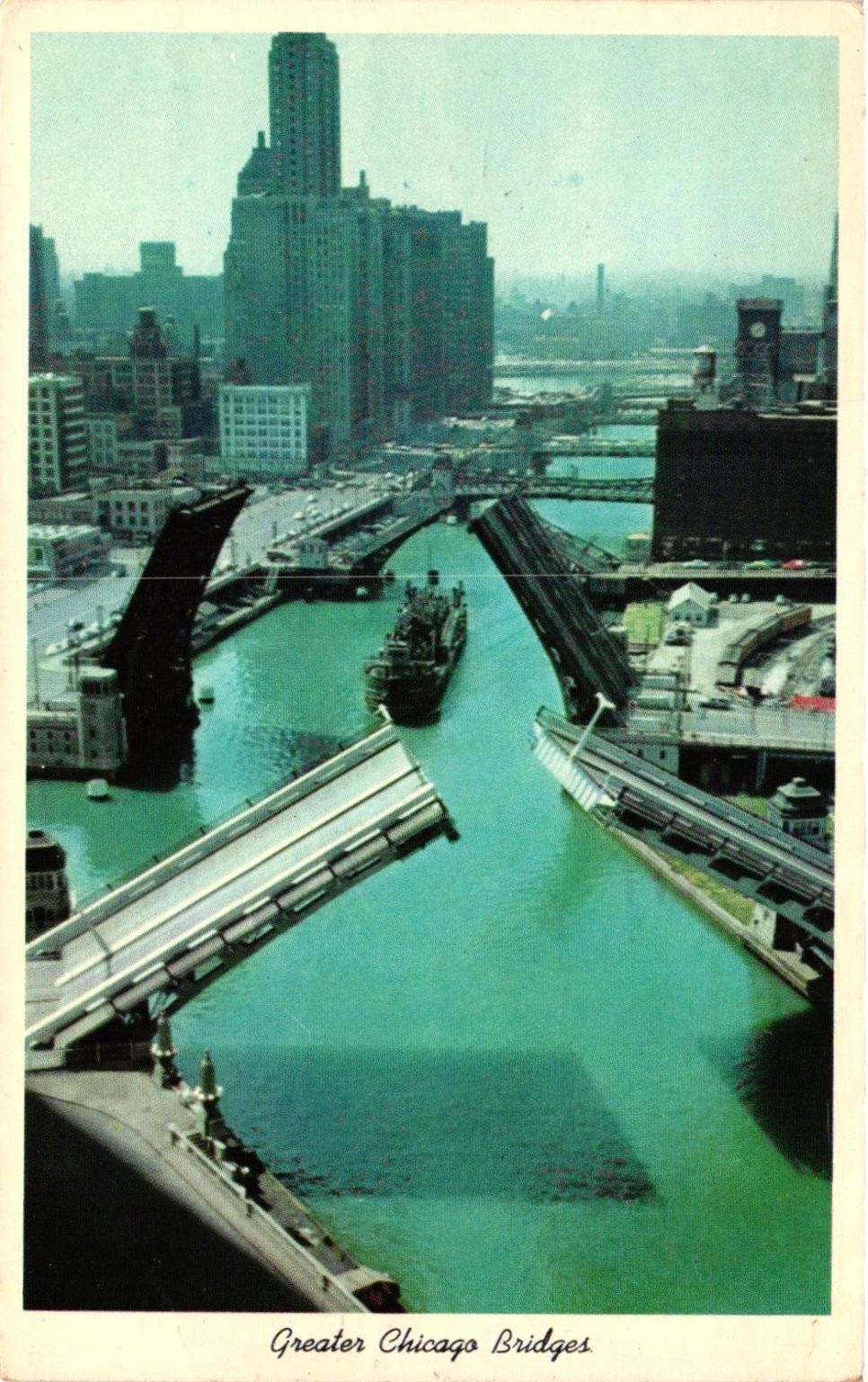 1959 Chicago River Drawbridges Postcard Illinois Curteichcolor Posted 1959 Chicago River Drawbridges Postcard Illinois Curteichcolor Posted