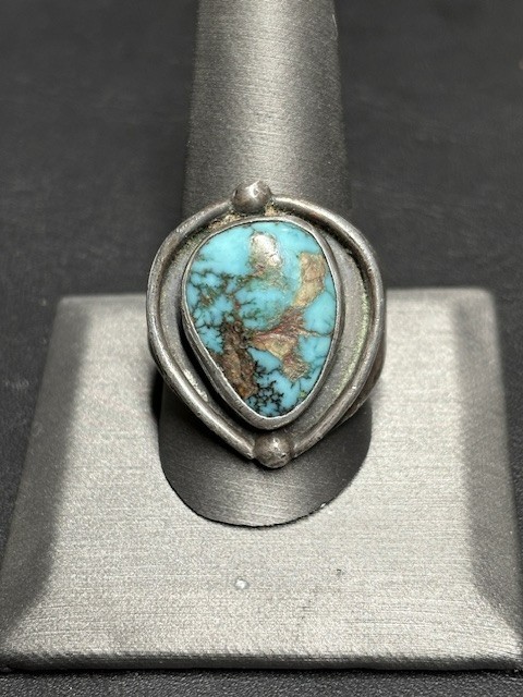 NATIVE AMERICAN MEN\'S 925 STERLING SILVER AND TURQUOISE RING SIZE 11.5