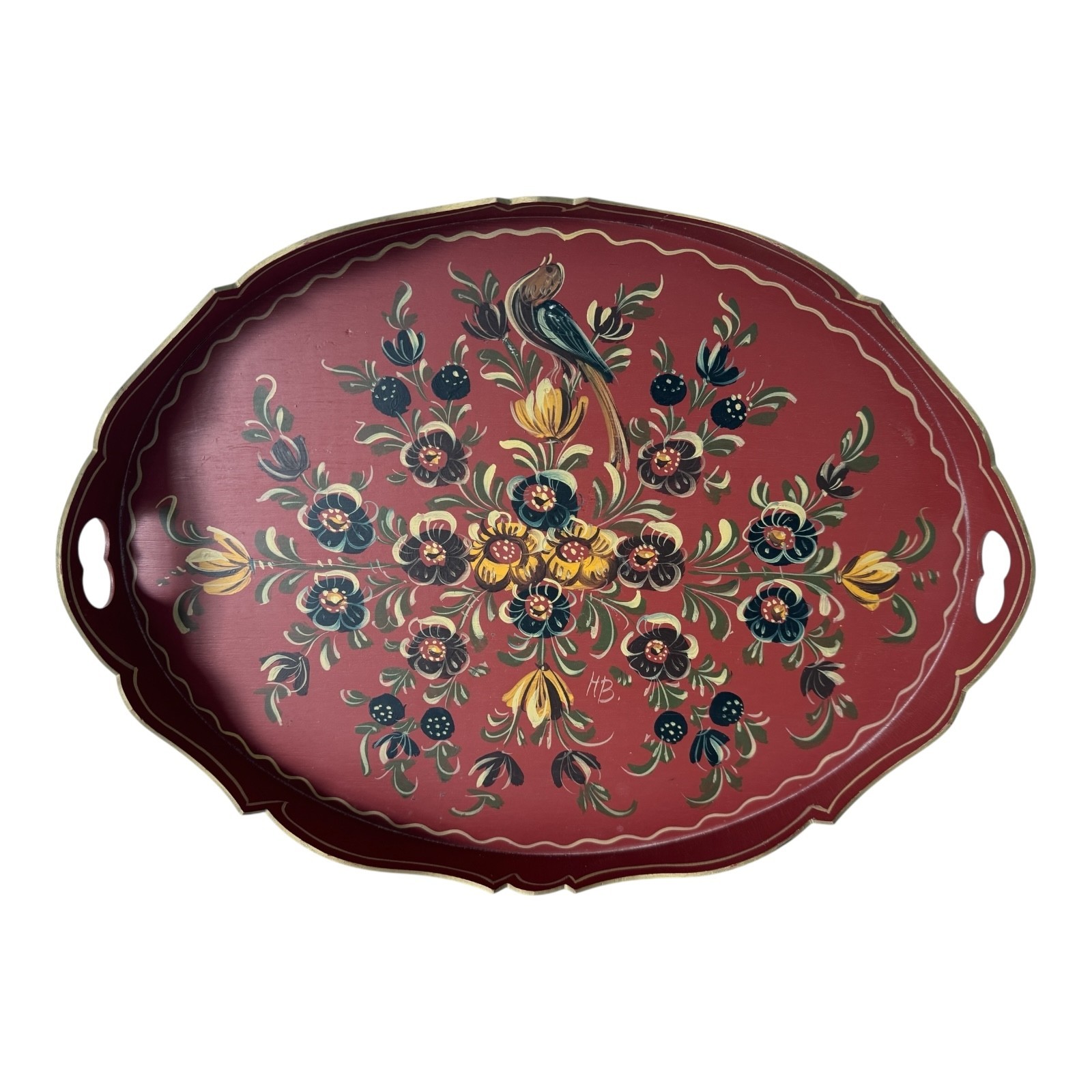 Vintage Hindeloopen Dutch Folk Art Hand Painted Floral Wooden Tray Vintage Hindeloopen Dutch Folk Art Hand Painted Floral Wooden Tray