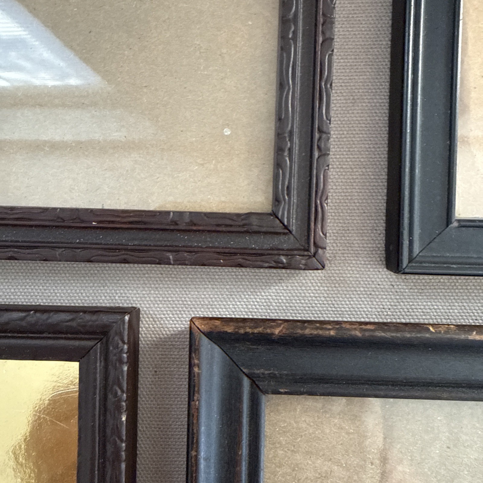 Vintage Art Deco Carved Stamped Wood Picture Frames Glass Lot Of 4 Collage Vintage Art Deco Carved Stamped Wood Picture Frames Glass Lot Of 4 Collage