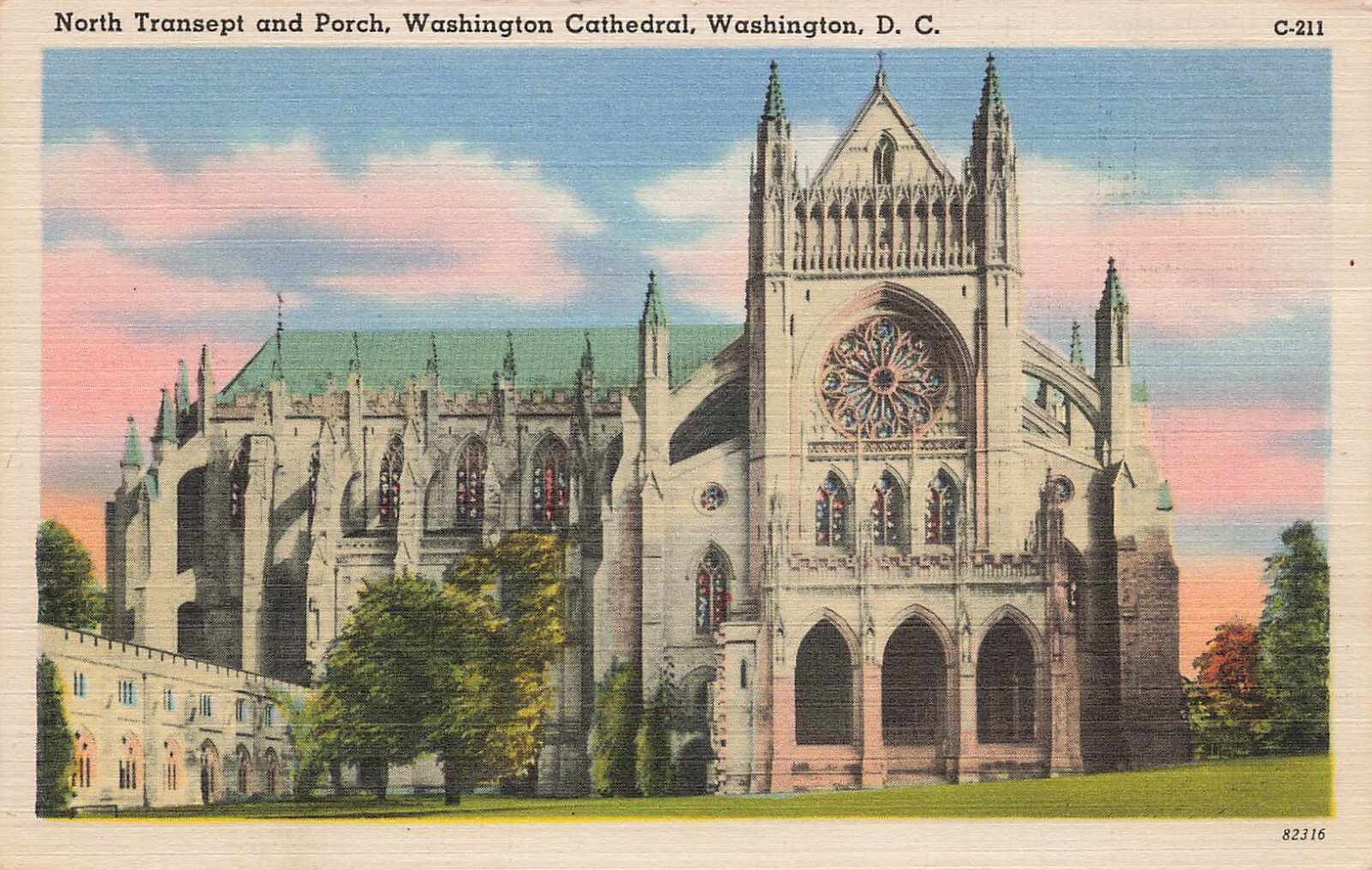 NORTH VIEW TRANSEPT & PORCH WASHINGTON CATHEDRAL POSTCARD WASHINGTON DC 1930s