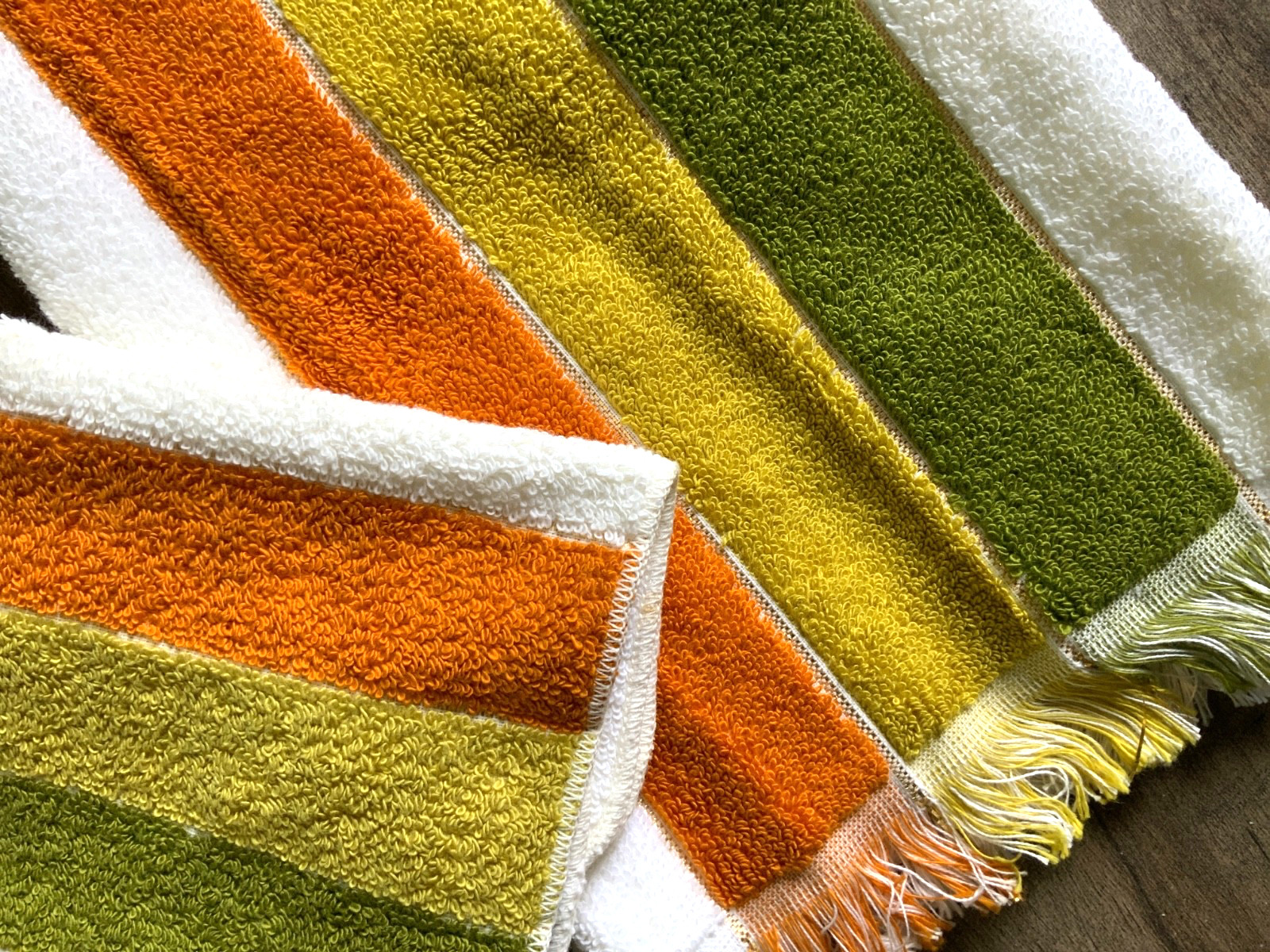 NEW Vintage FIELDCREST Mid Century 1970 Orange Olive Stripe Hand Towel FaceCloth