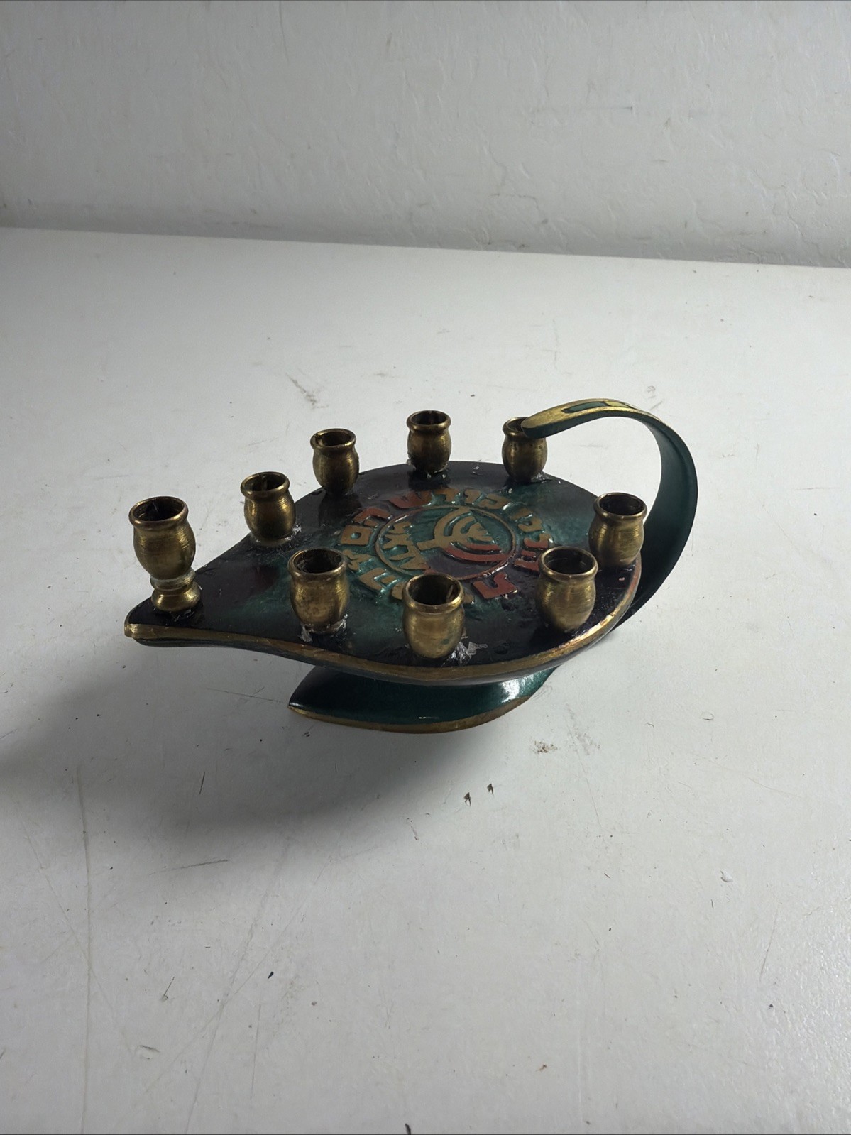 VTG Brass Dayagi Mosaic Menorah Aladdin Lamp 9 Candle Oppenheim Made In Isreal VTG Brass Dayagi Mosaic Menorah Aladdin Lamp 9 Candle Oppenheim Made In Isreal