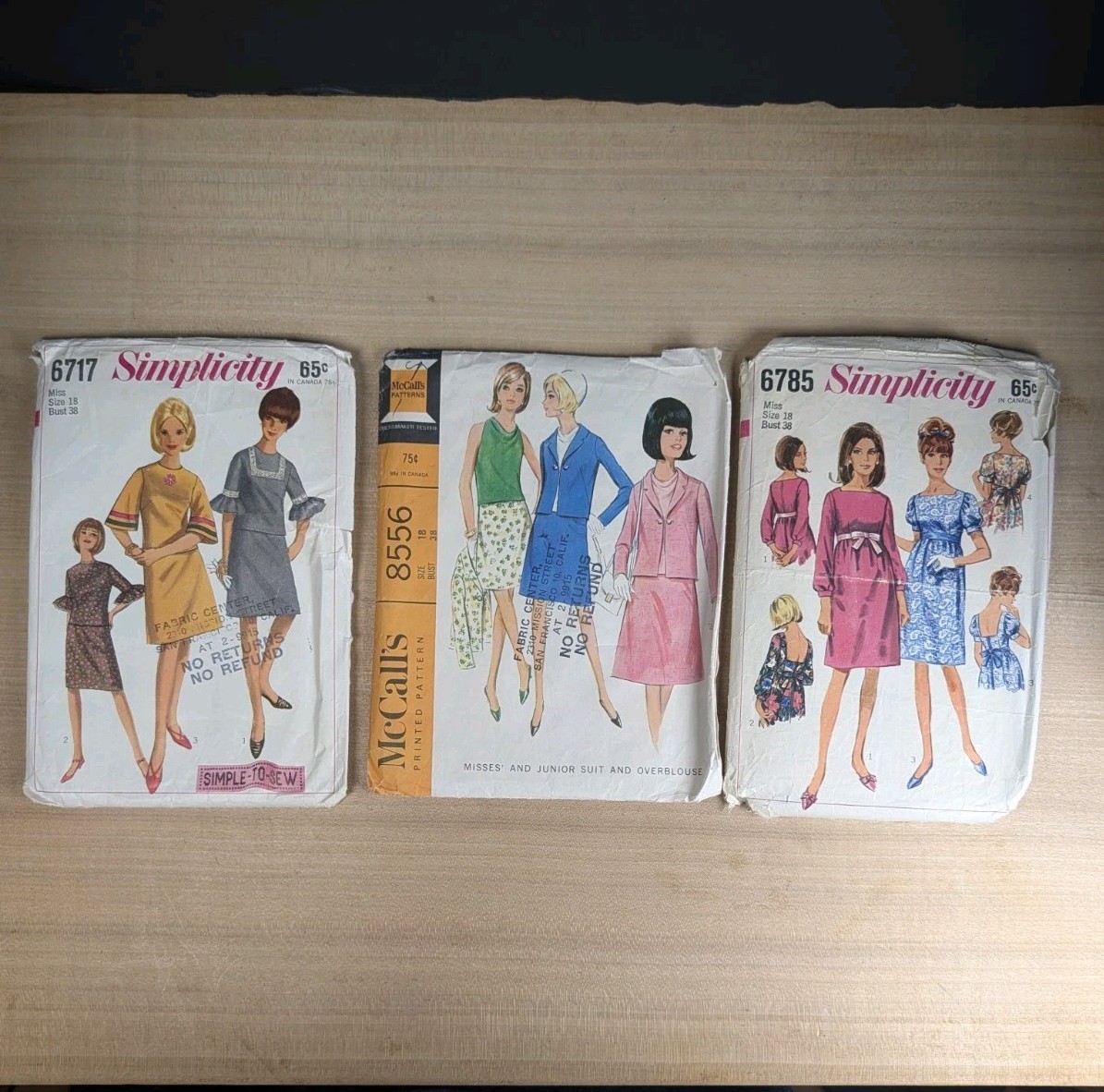 Lot (3) 1960s Patterns Sz 18 Dresses Simplicity 6717 6785 McCall\'s 8556 Cut